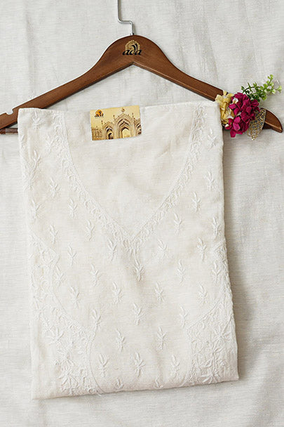 Ada Hand Embroidered Ivory White Khadi Chanderi Lucknowi Chikankari Semi-Stitched Kurta Dupatta Set 01A896627