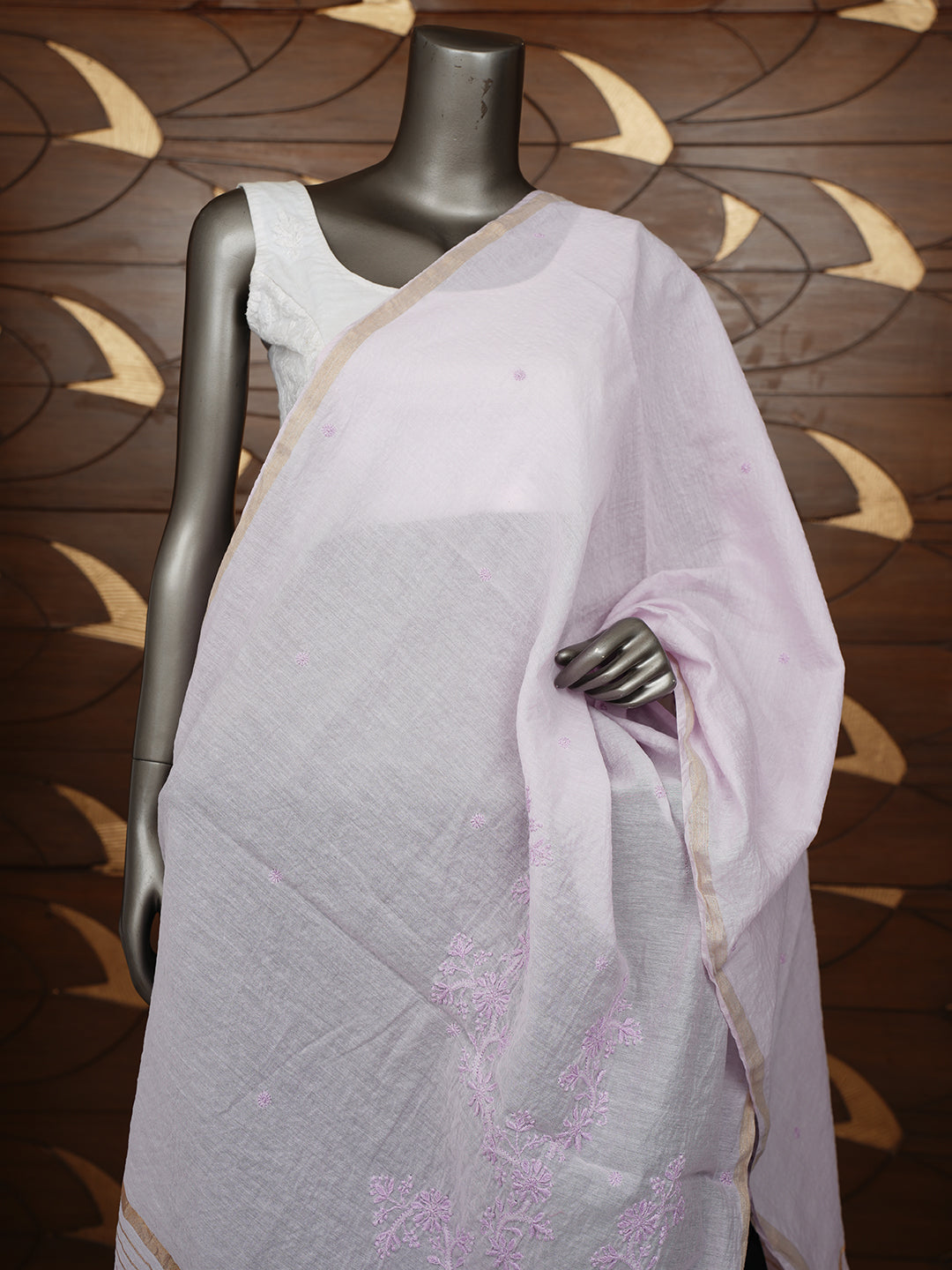 Ada Hand Embroidered Lavender Chanderi Lucknowi Chikankari Dupatta 07A500946_2
