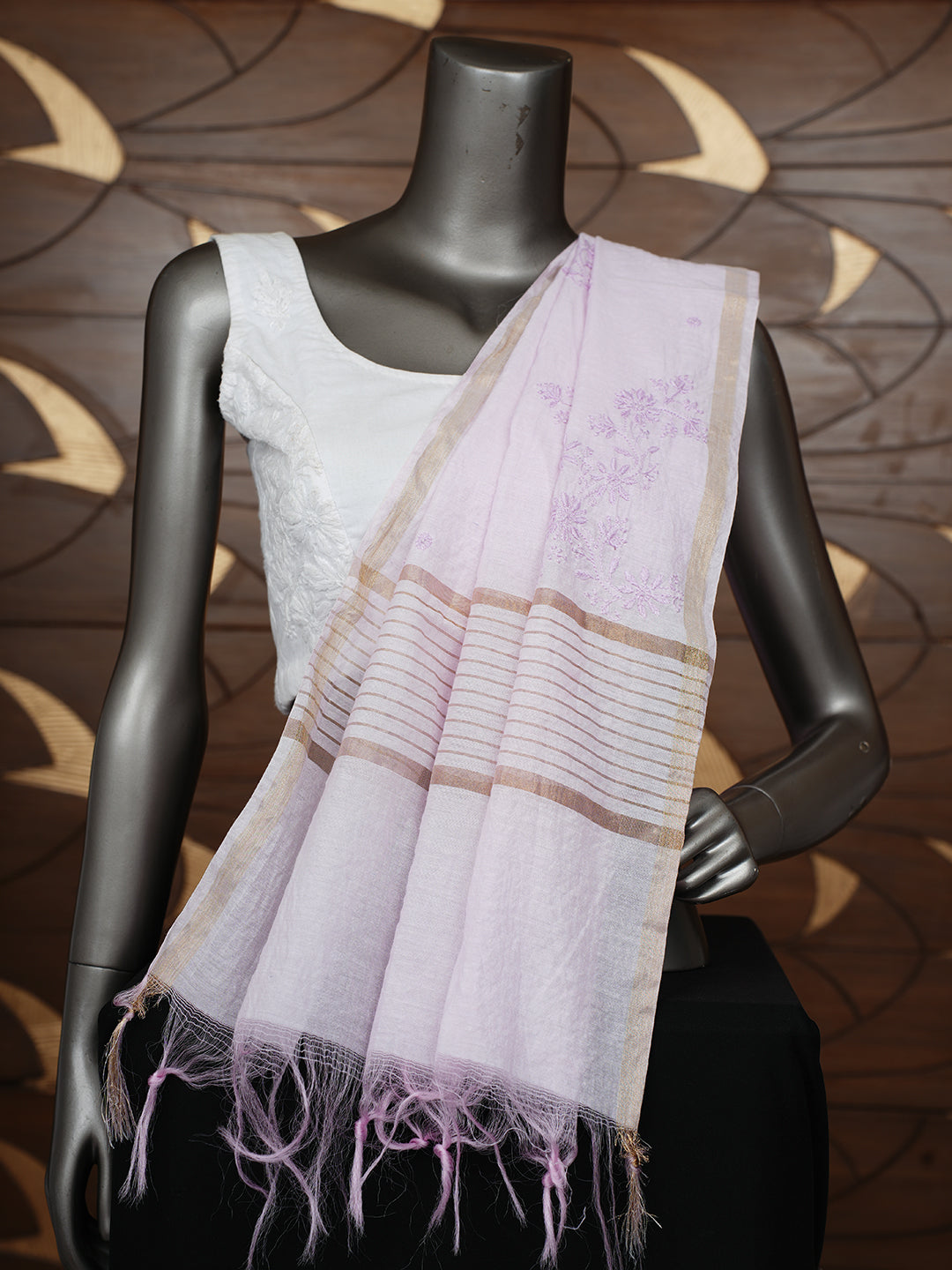 Ada Hand Embroidered Lavender Chanderi Lucknowi Chikankari Dupatta 07A500946_1