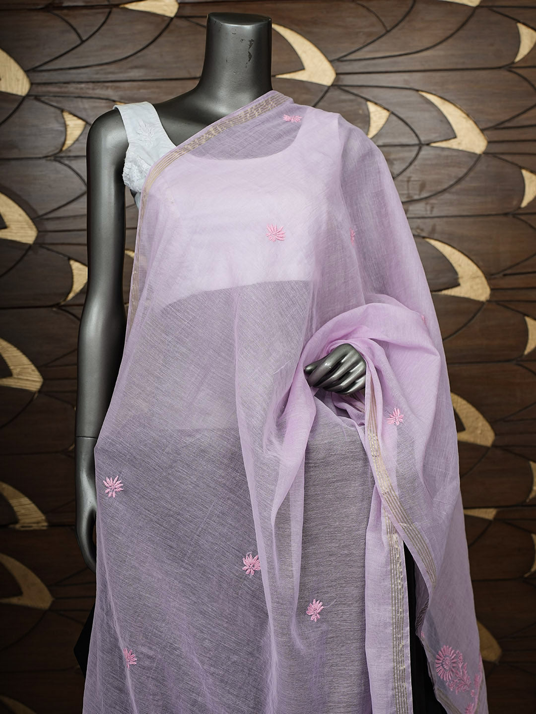 Ada Hand Embroidered Lavender Chanderi Lucknowi Chikankari Dupatta 07A501209