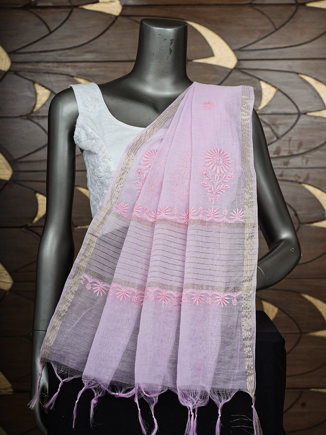Ada Hand Embroidered Lavender Chanderi Lucknowi Chikankari Dupatta 07A501209
