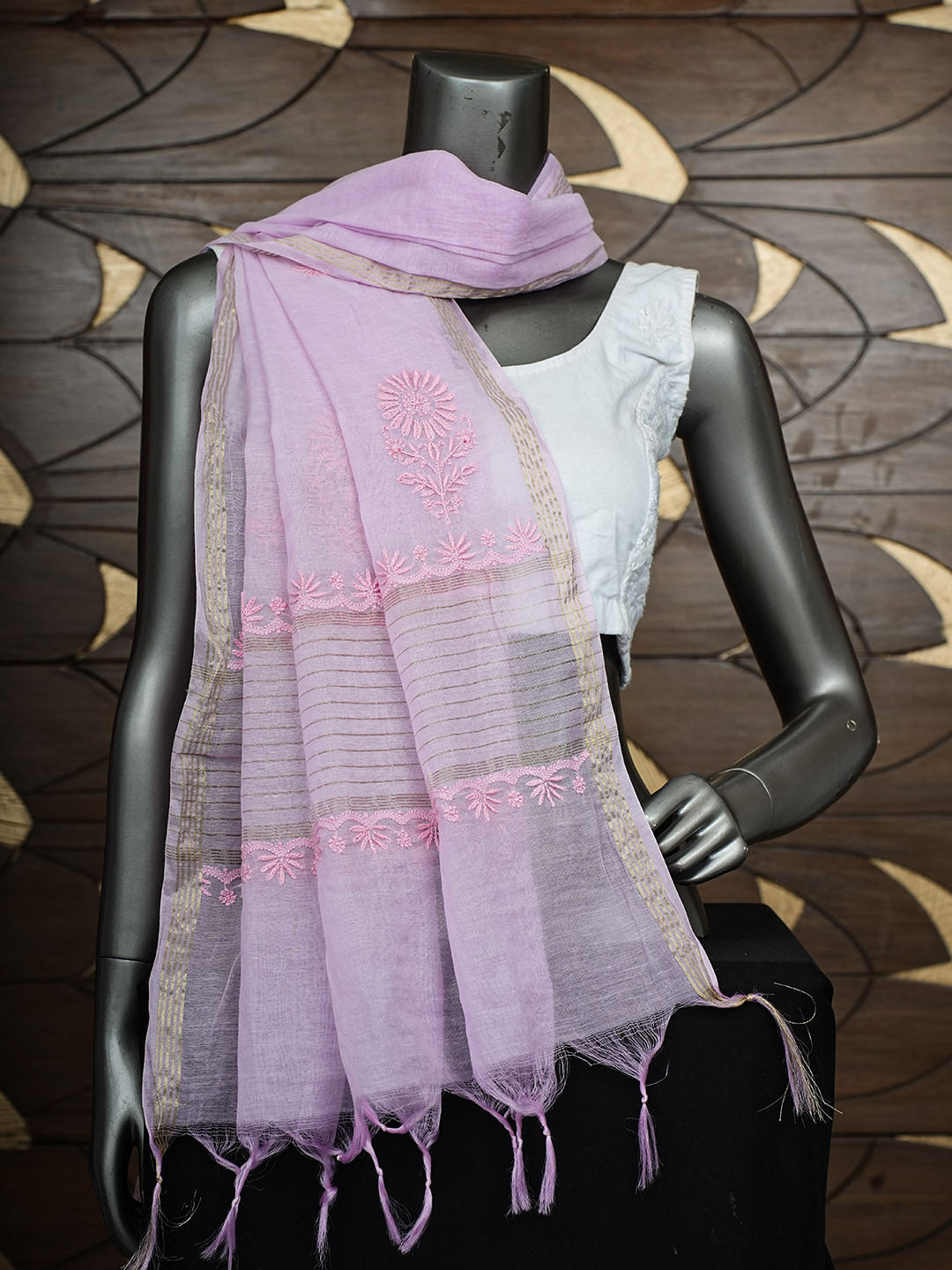 Ada Hand Embroidered Lavender Chanderi Lucknowi Chikankari Dupatta 07A501209
