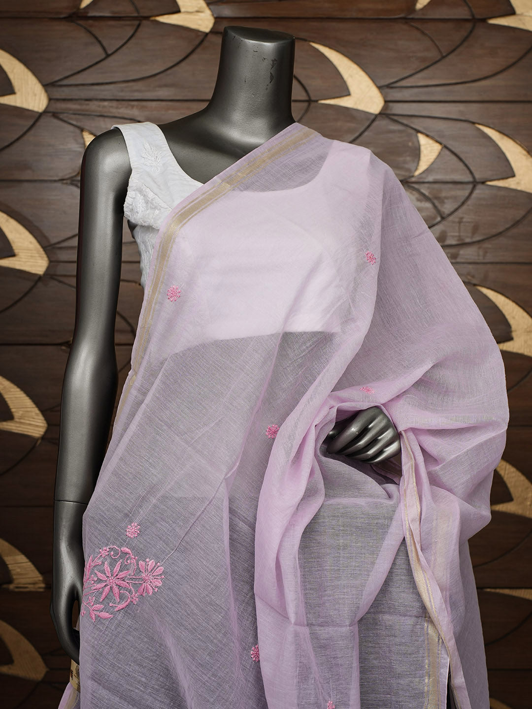 Ada Hand Embroidered Lavender Chanderi Lucknowi Chikankari Dupatta 07A501834