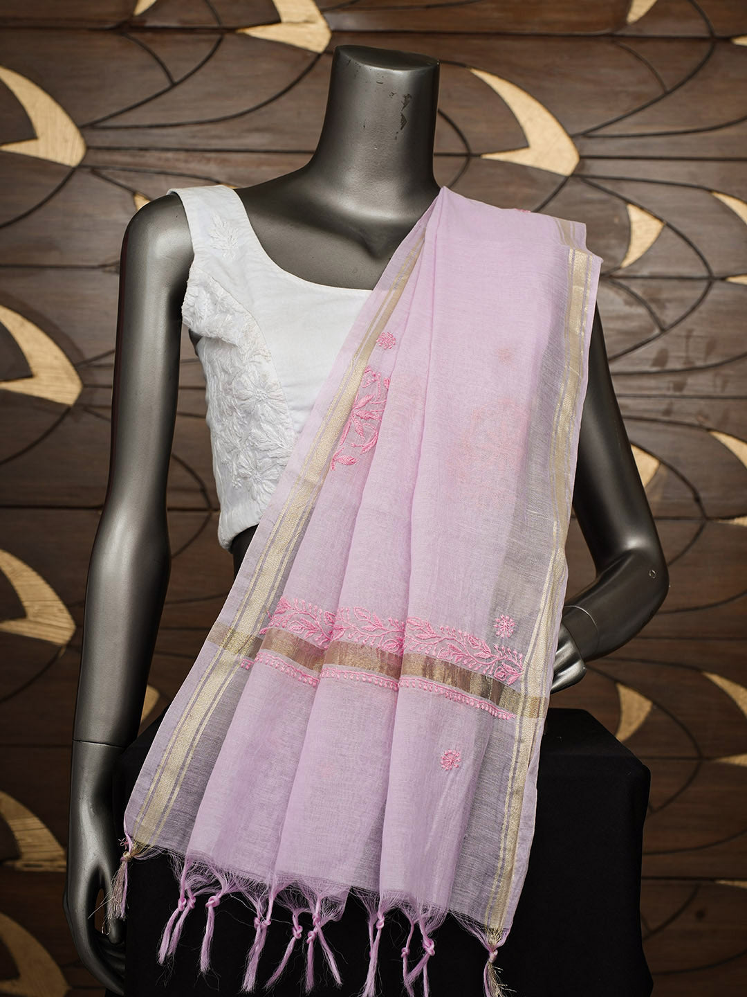 Ada Hand Embroidered Lavender Chanderi Lucknowi Chikankari Dupatta 07A501834