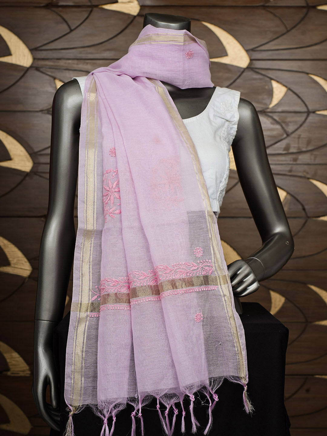 Ada Hand Embroidered Lavender Chanderi Lucknowi Chikankari Dupatta 07A501834