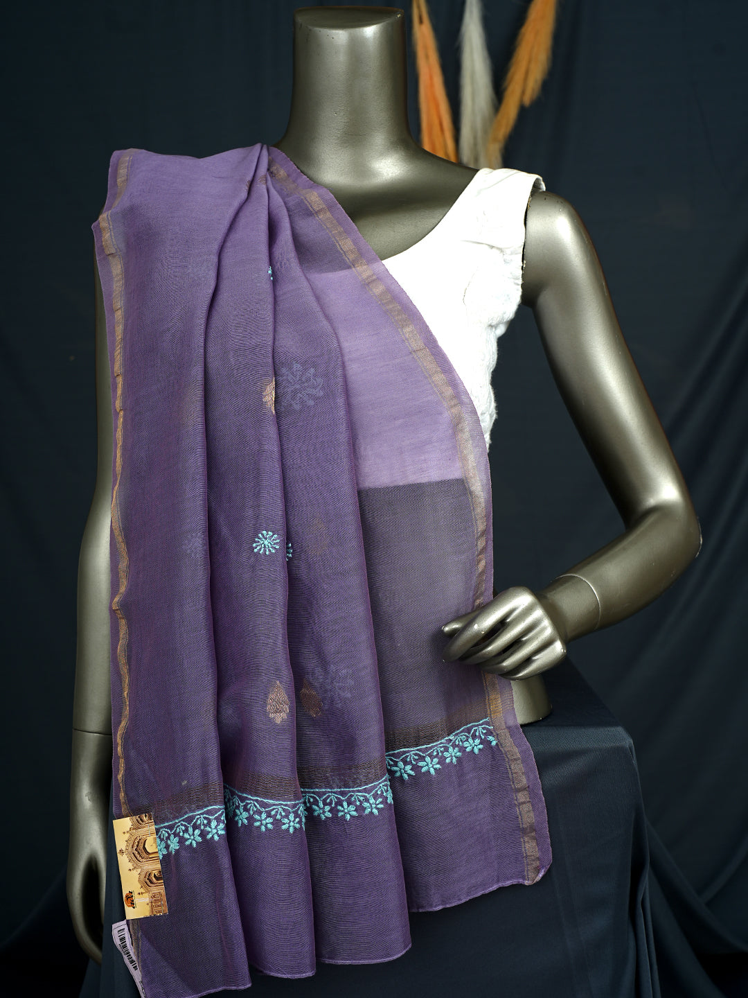 Ada Hand Embroidered Lavender Chanderi Lucknowi Chikankari Dupatta 07A501859
