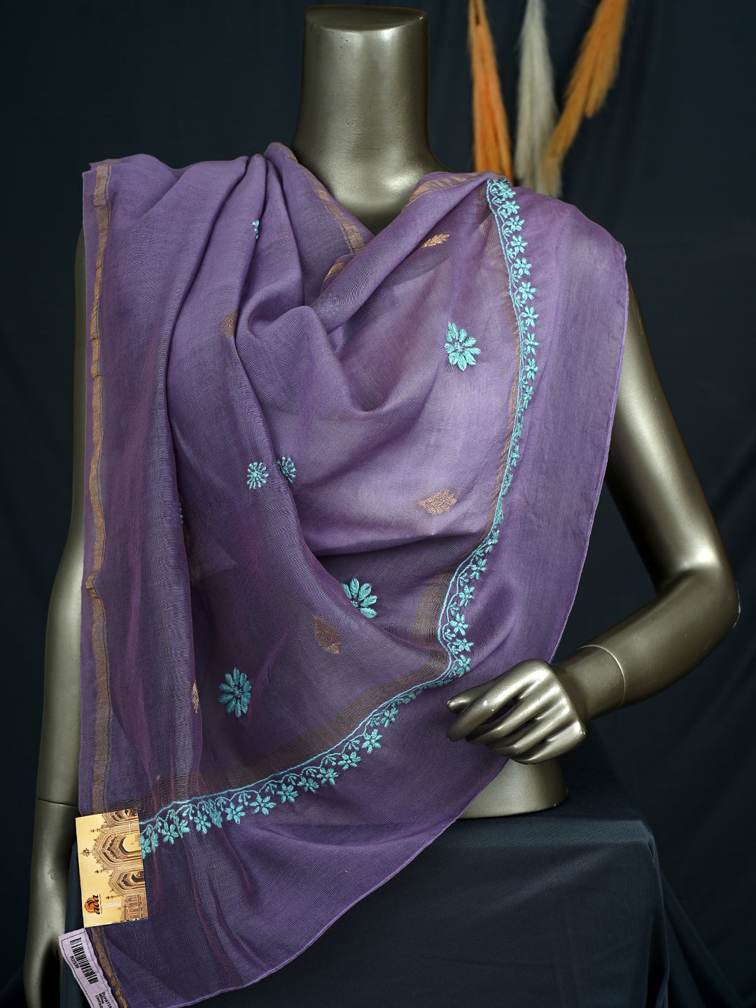 Ada Hand Embroidered Lavender Chanderi Lucknowi Chikankari Dupatta 07A501859