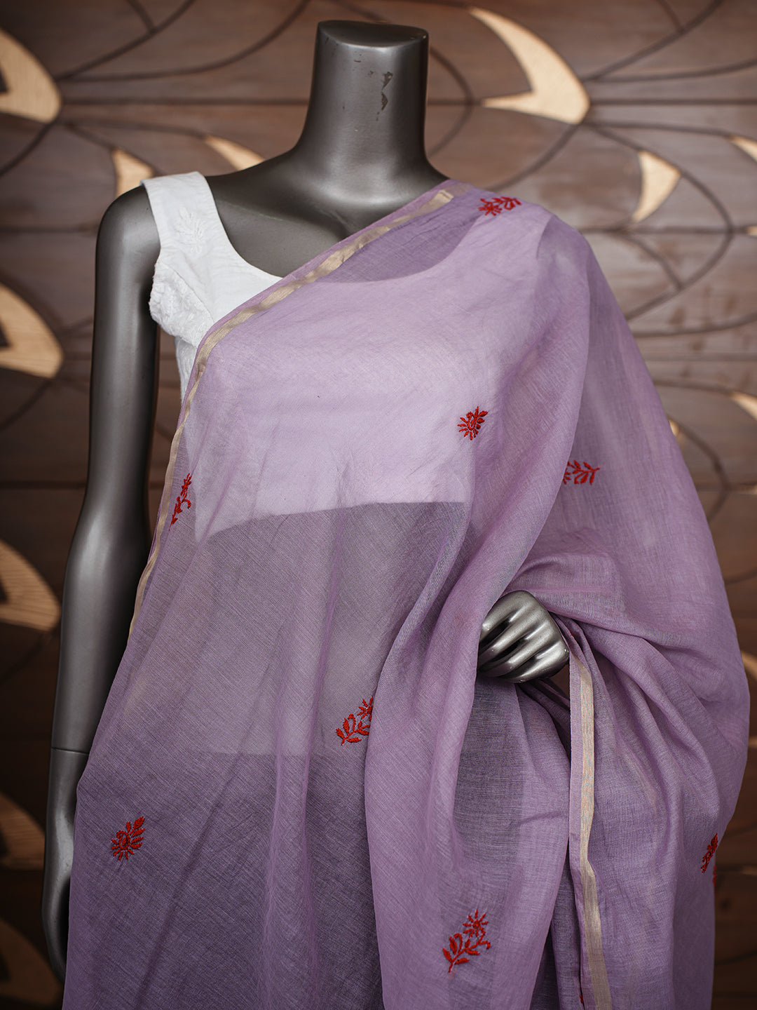 Ada Hand Embroidered Lavender Chanderi Lucknowi Chikankari Dupatta 07A501864