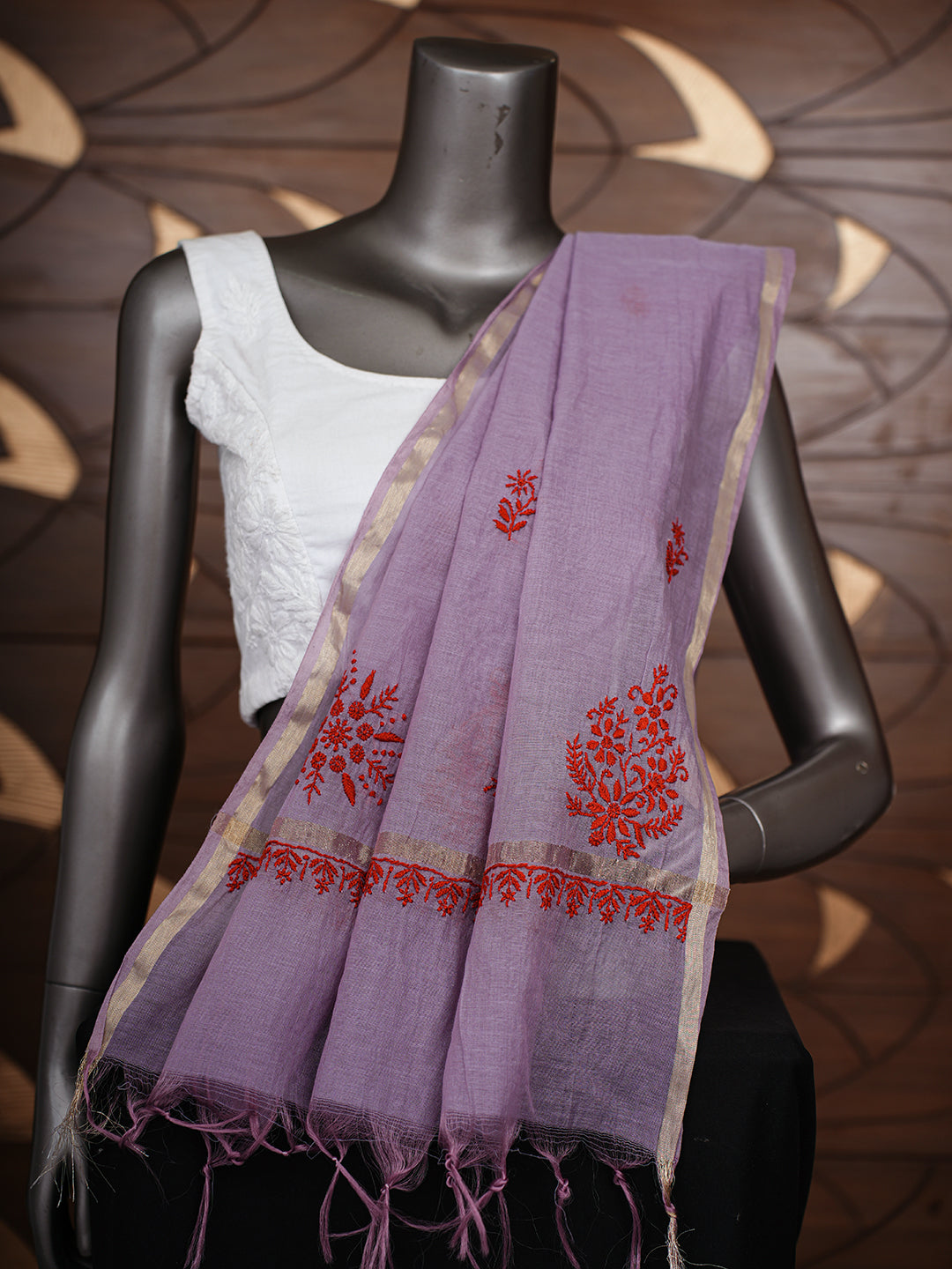 Ada Hand Embroidered Lavender Chanderi Lucknowi Chikankari Dupatta 07A501864