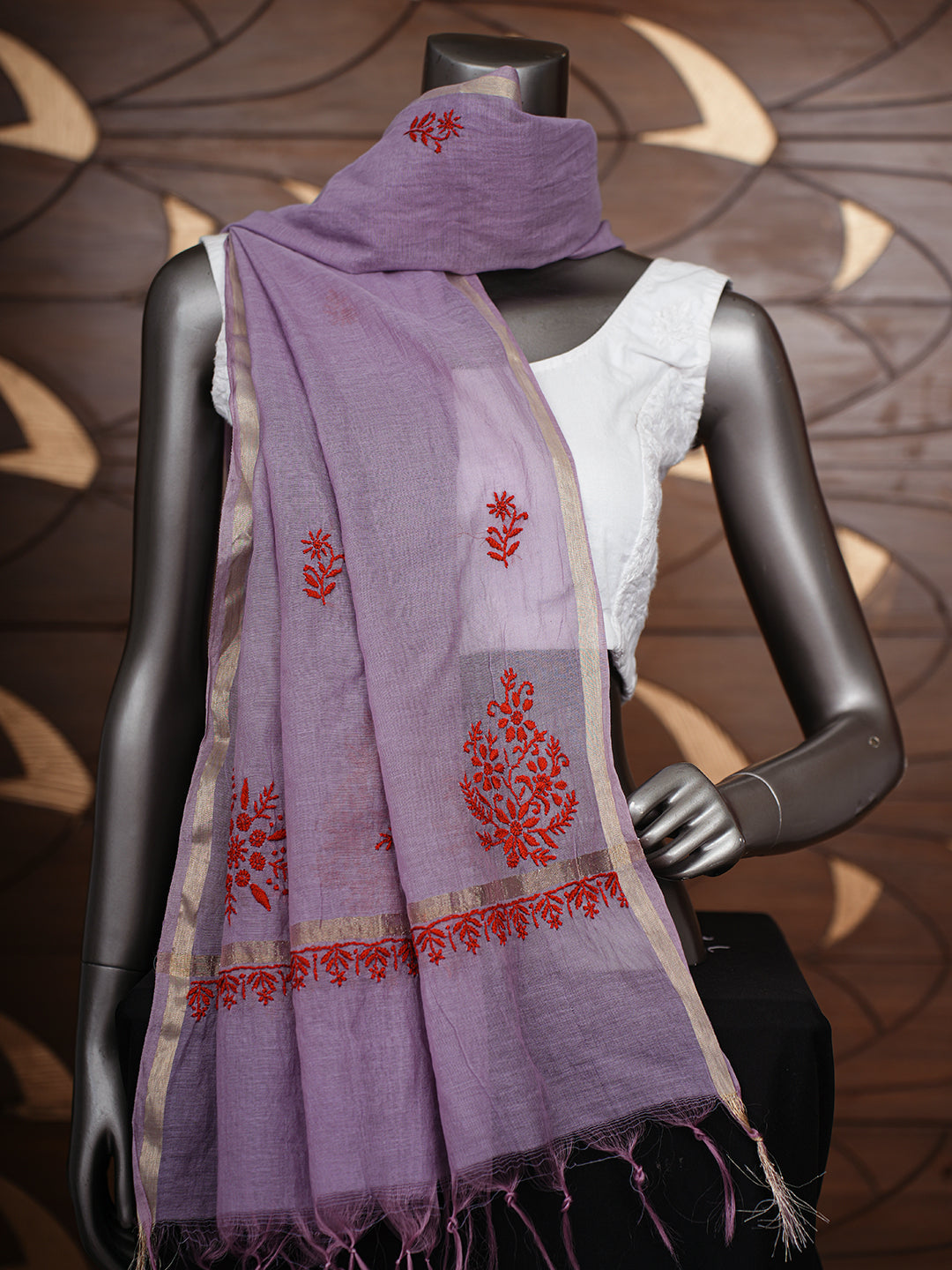 Ada Hand Embroidered Lavender Chanderi Lucknowi Chikankari Dupatta 07A501864