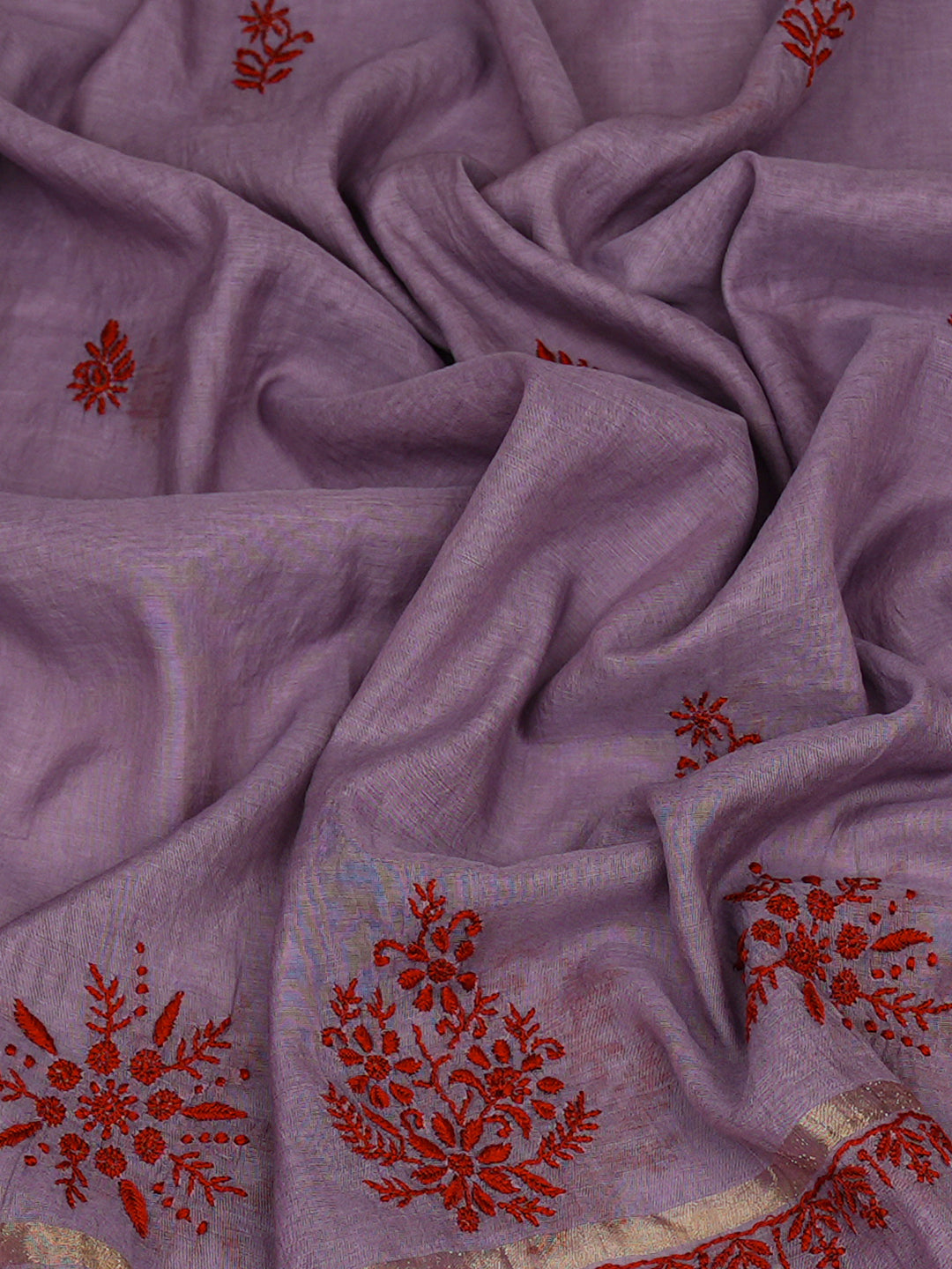 Ada Hand Embroidered Lavender Chanderi Lucknowi Chikankari Dupatta 07A501864