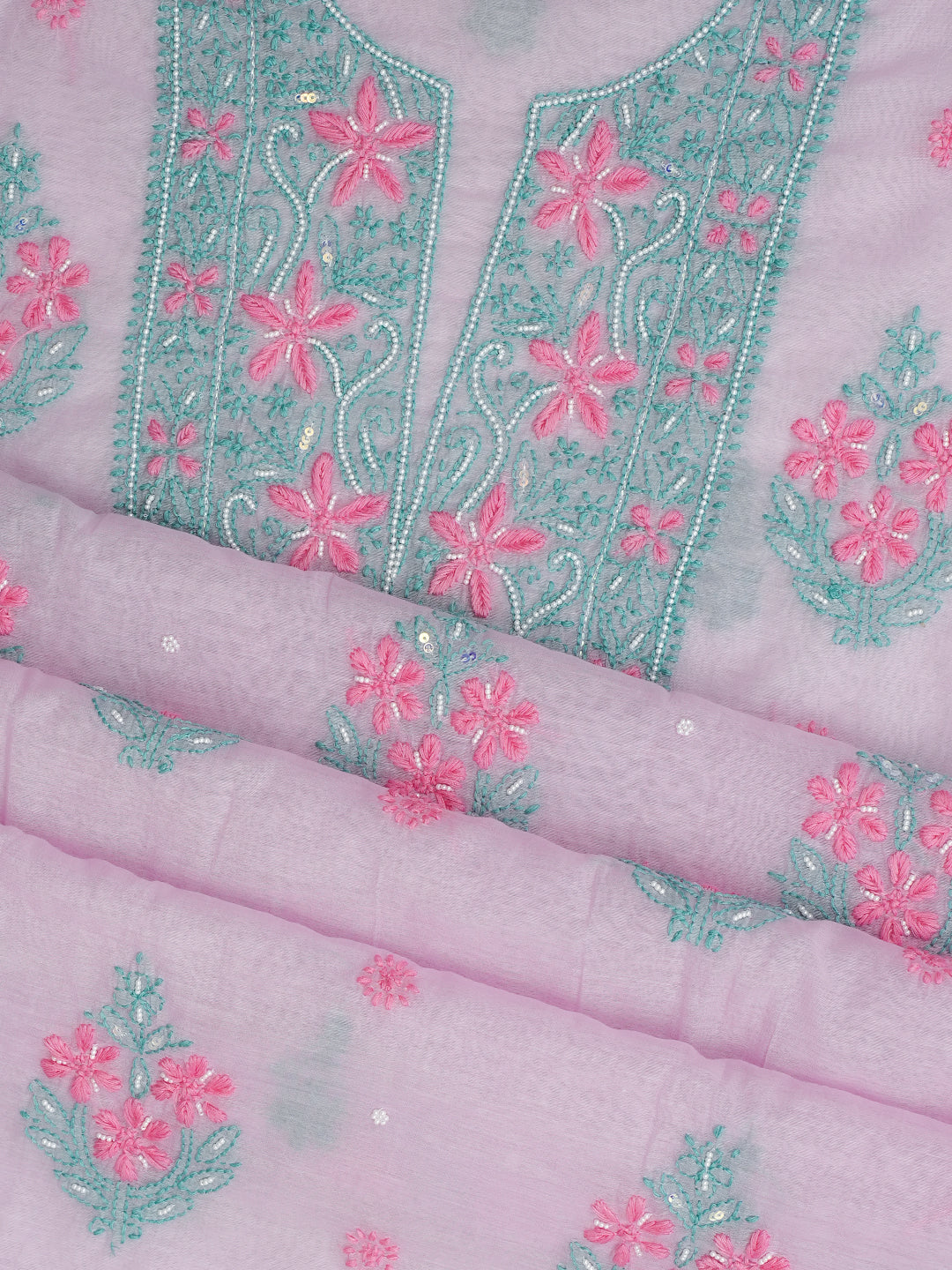 Ada Hand Embroidered Lavender Chanderi Lucknowi Chikankari Unstitched Kurta Dupatta Set 01A989969