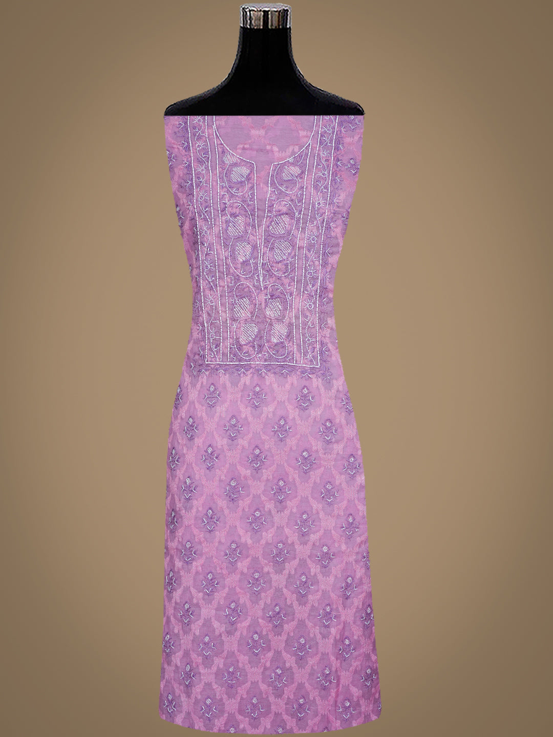 Ada Hand Embroidered Lavender Chanderi Lucknowi Chikankari Unstitched Kurta Dupatta Set With Cutdana Work 01A972731