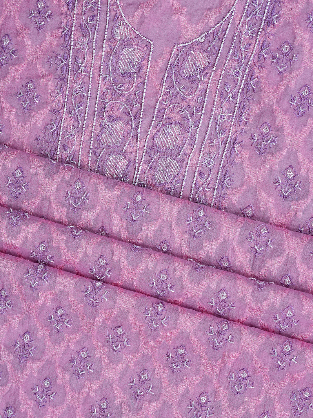 Ada Hand Embroidered Lavender Chanderi Lucknowi Chikankari Unstitched Kurta Dupatta Set With Cutdana Work 01A972731