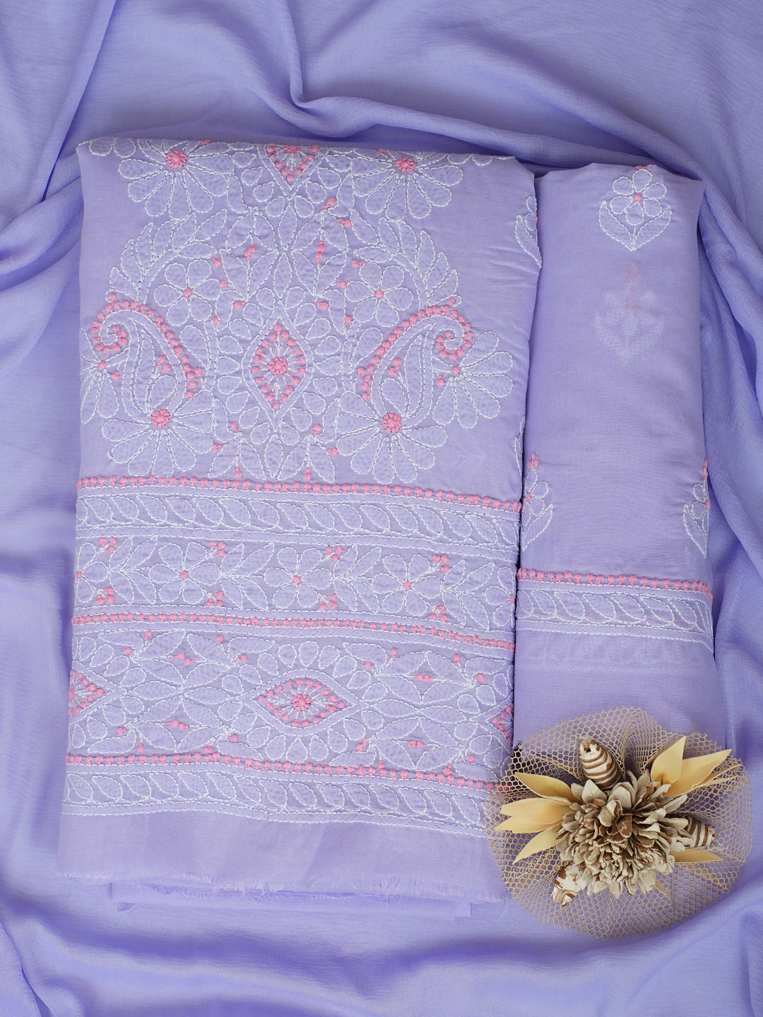 Ada Hand Embroidered Lavender Cotton Lucknowi Chikankari Unstitched Suit Piece 01A1010623