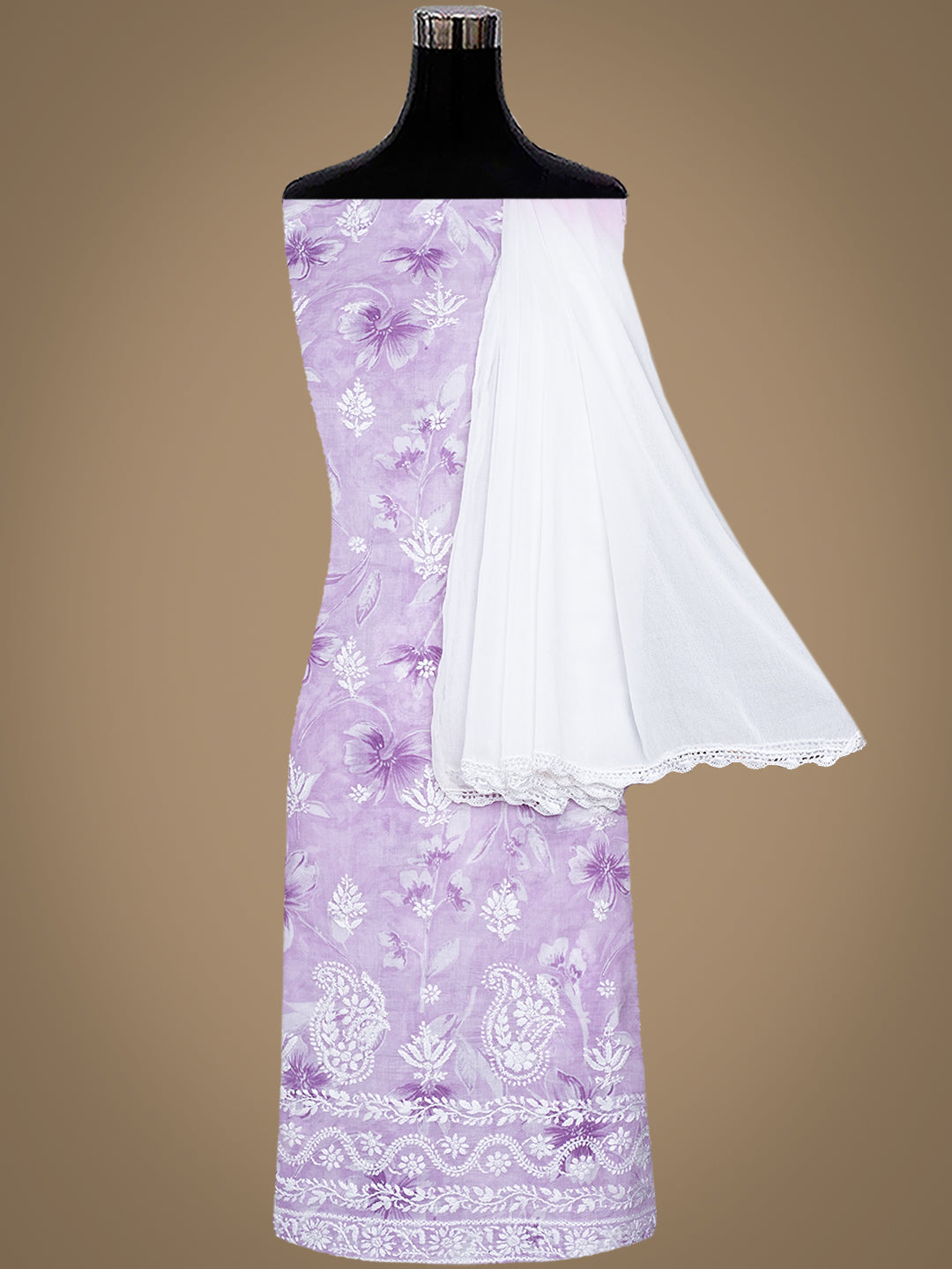 Ada Hand Embroidered Lavender Cotton Lucknowi Chikankari Unstitched Suit Piece 01A991606