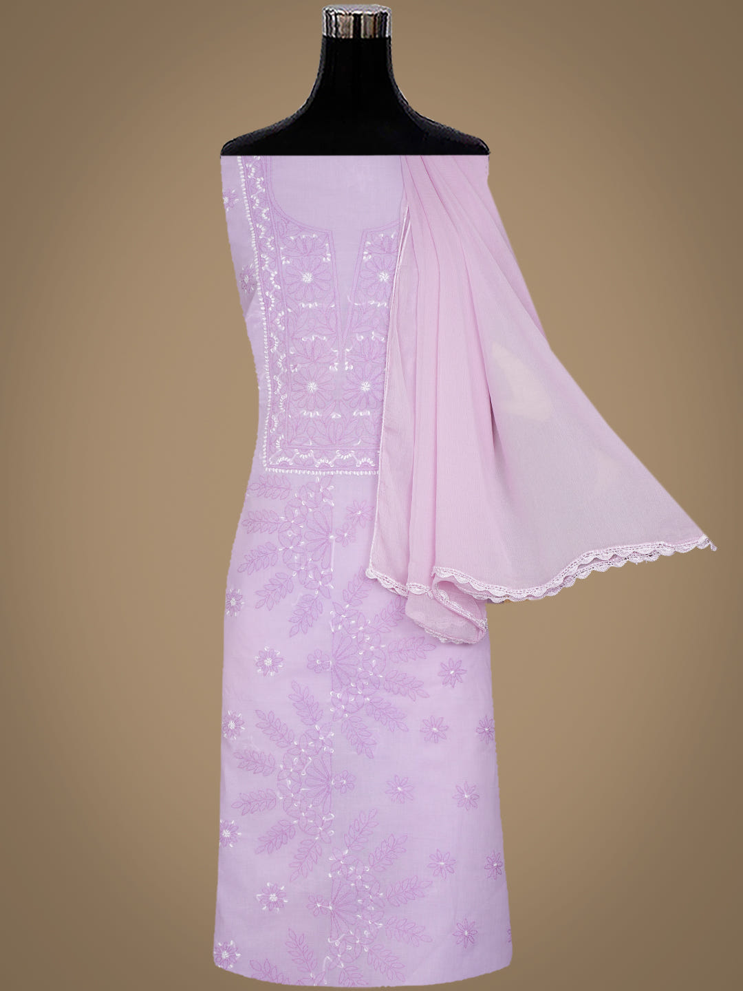 Ada Hand Embroidered Lavender Cotton Lucknowi Chikankari Unstitched Suit Piece with Chiffon Dupatta 01A1025729_4