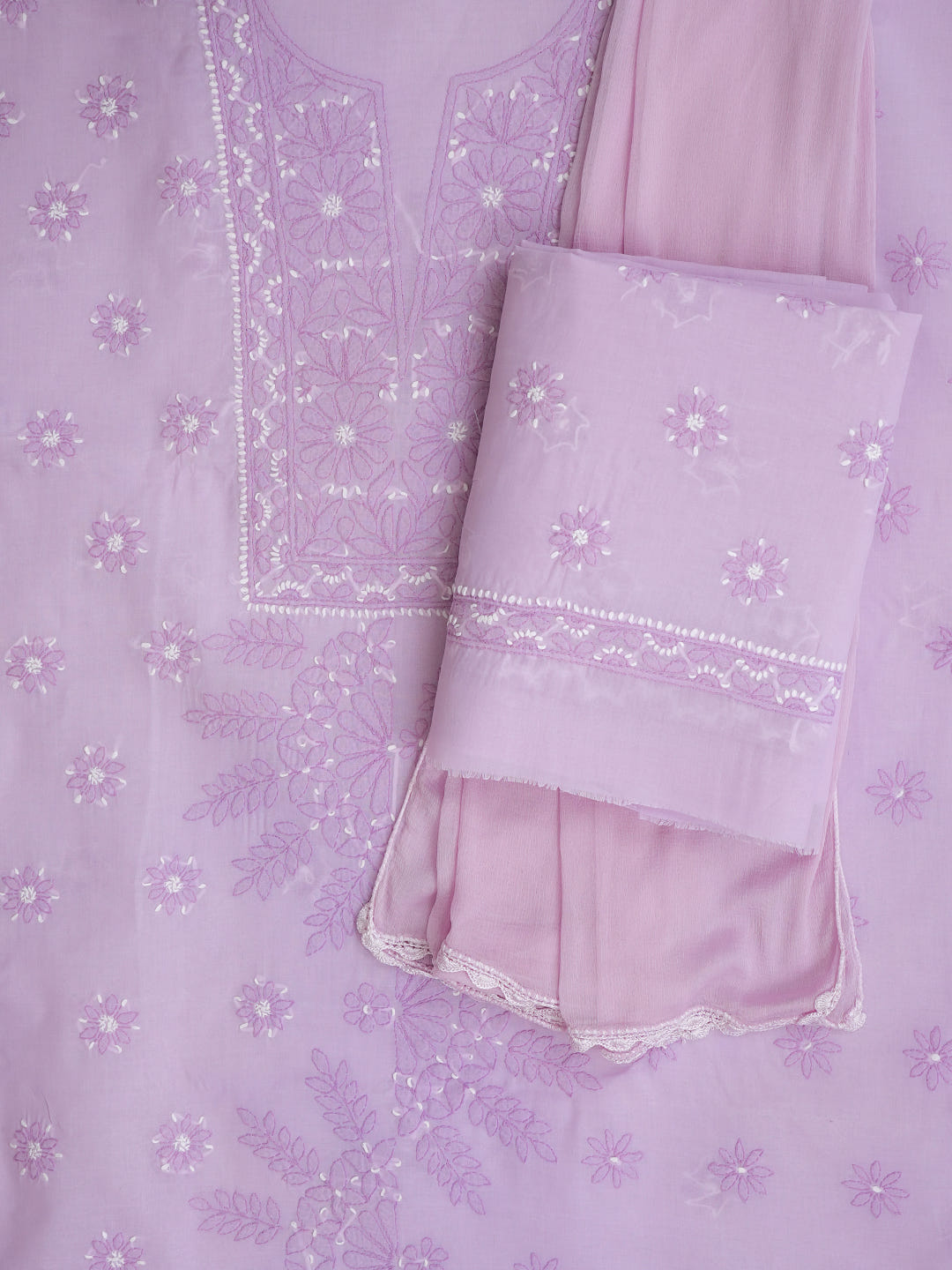 Ada Hand Embroidered Lavender Cotton Lucknowi Chikankari Unstitched Suit Piece with Chiffon Dupatta 01A1025729_5