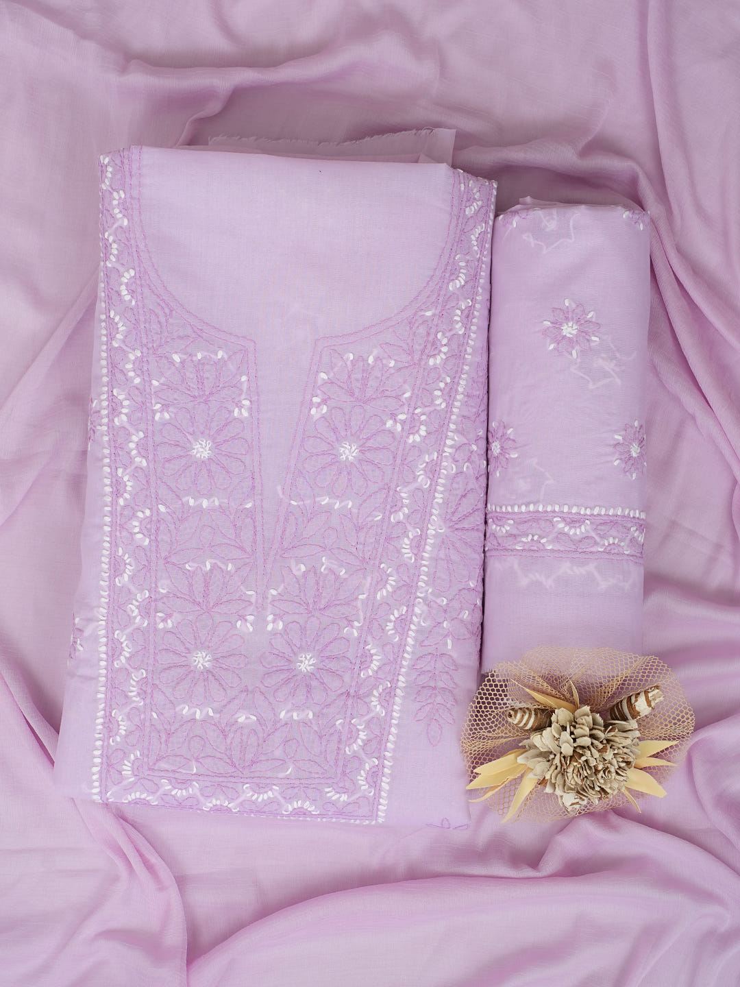 Ada Hand Embroidered Lavender Cotton Lucknowi Chikankari Unstitched Suit Piece with Chiffon Dupatta 01A1025729_1