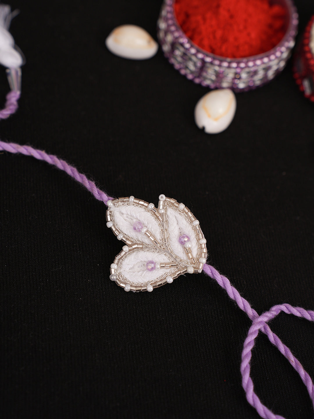 Ada Hand Embroidered Lavender Georgette Raksha Sutra Rakhi With Cutdana Work_1