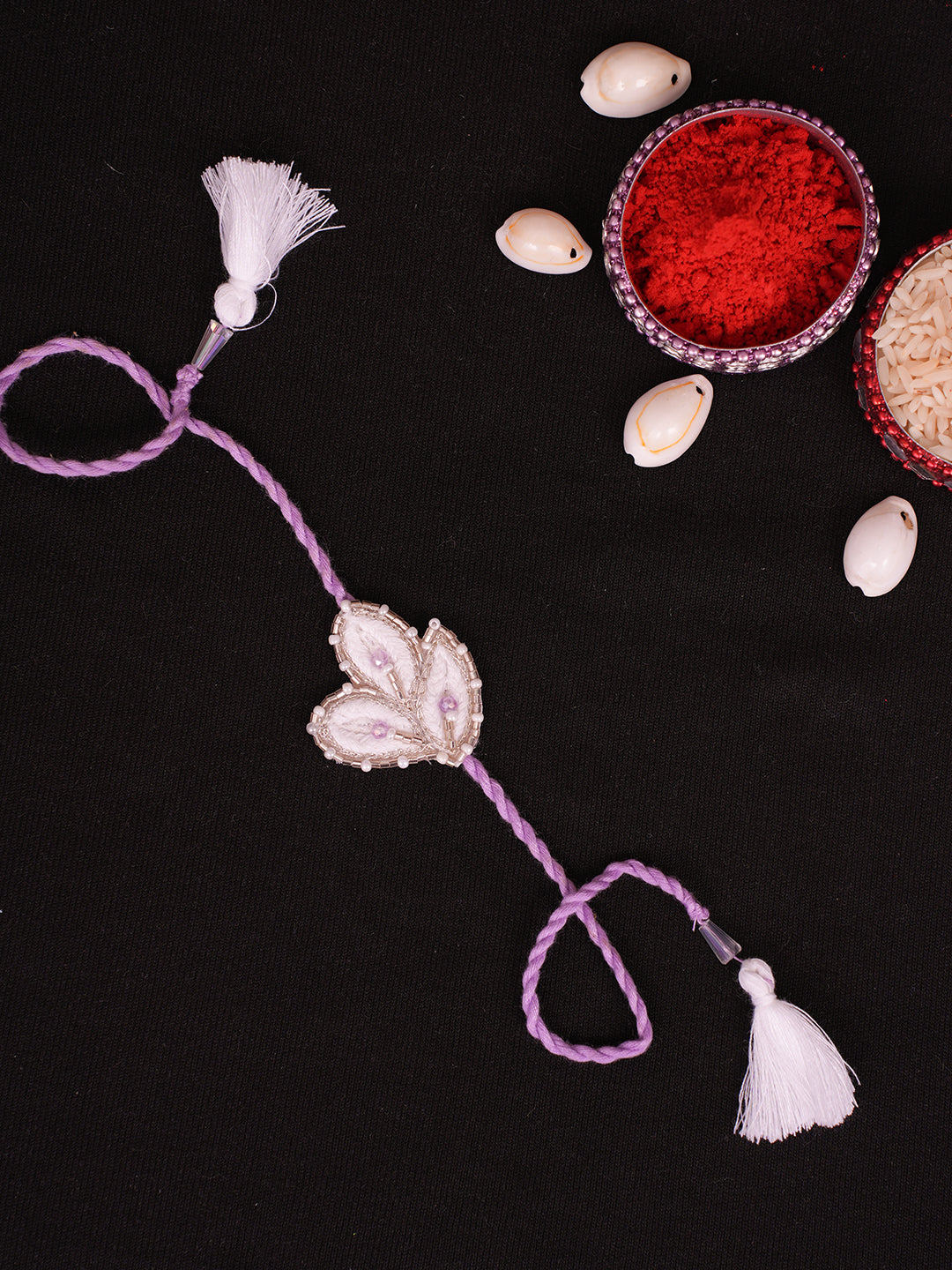 Ada Hand Embroidered Lavender Georgette Raksha Sutra Rakhi With Cutdana Work_2
