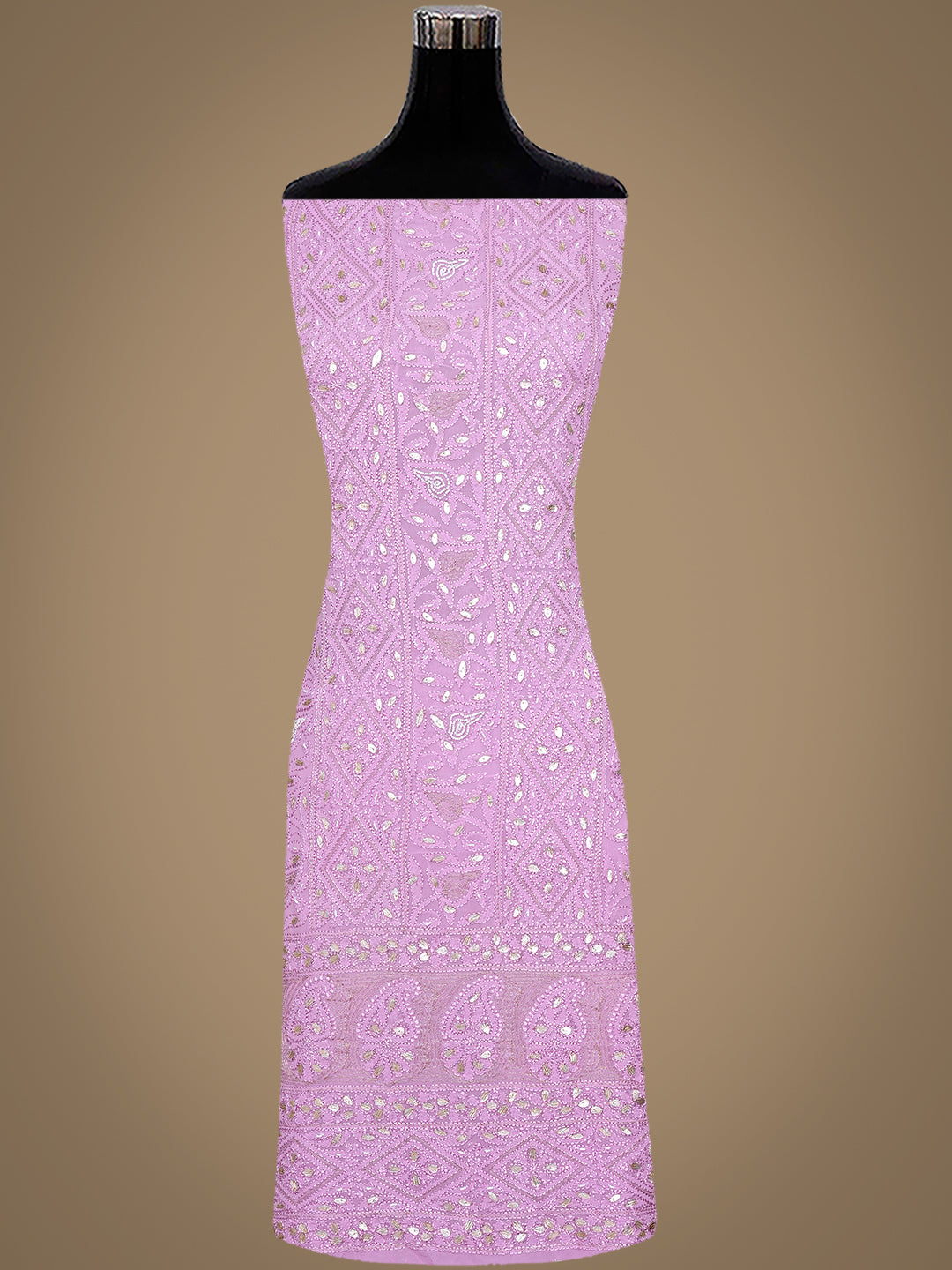 Ada Hand Embroidered Lavender Viscose Georgette Lucknowi Chikankari Unstitched Kurta Dupatta set With Pearl, Gota Patti and Zari Work 01A984163