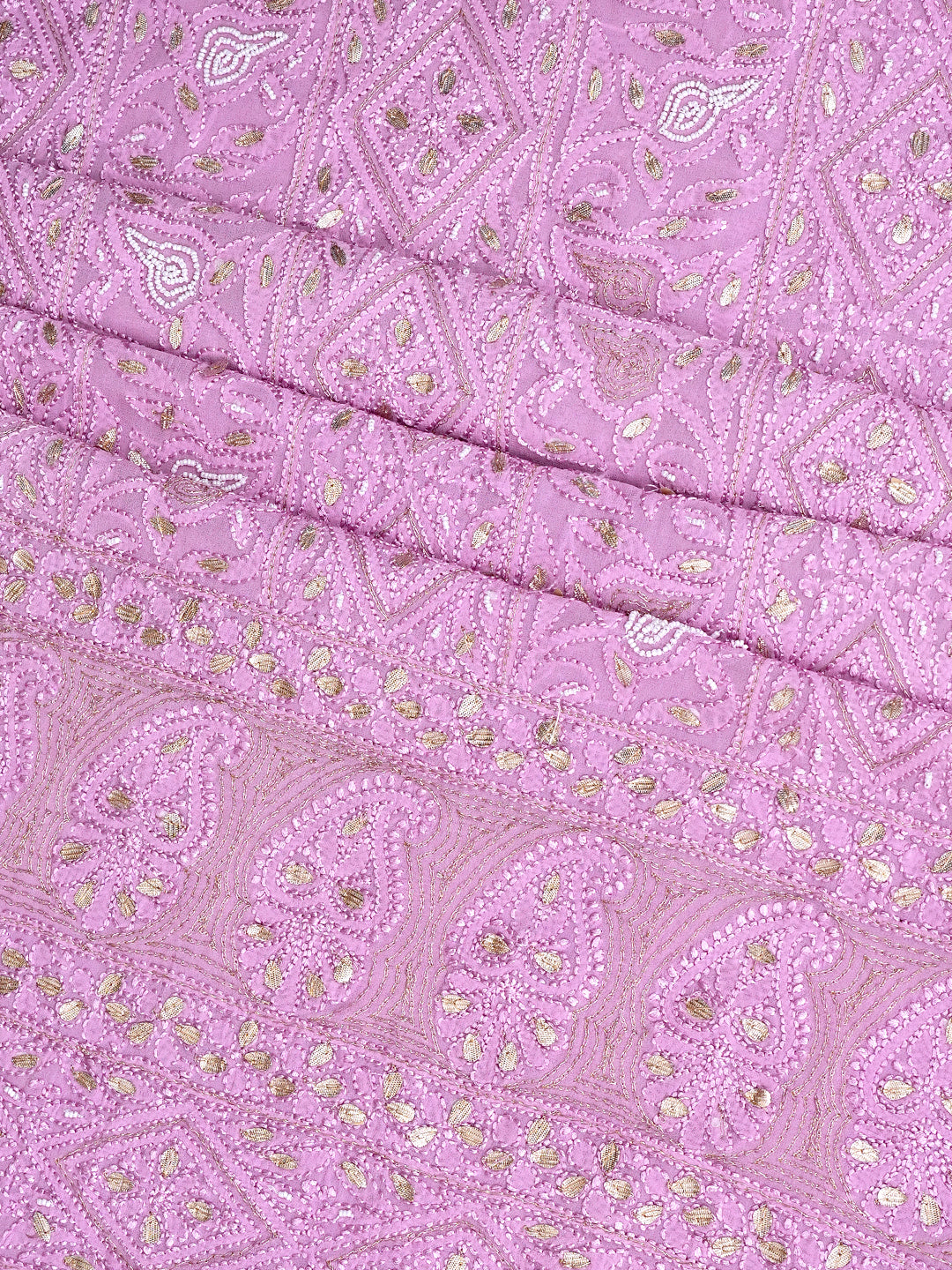 Ada Hand Embroidered Lavender Viscose Georgette Lucknowi Chikankari Unstitched Kurta Dupatta set With Pearl, Gota Patti and Zari Work 01A984163