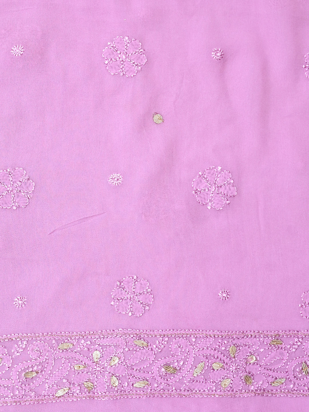 Ada Hand Embroidered Lavender Viscose Georgette Lucknowi Chikankari Unstitched Kurta Dupatta set With Pearl, Gota Patti and Zari Work 01A984163
