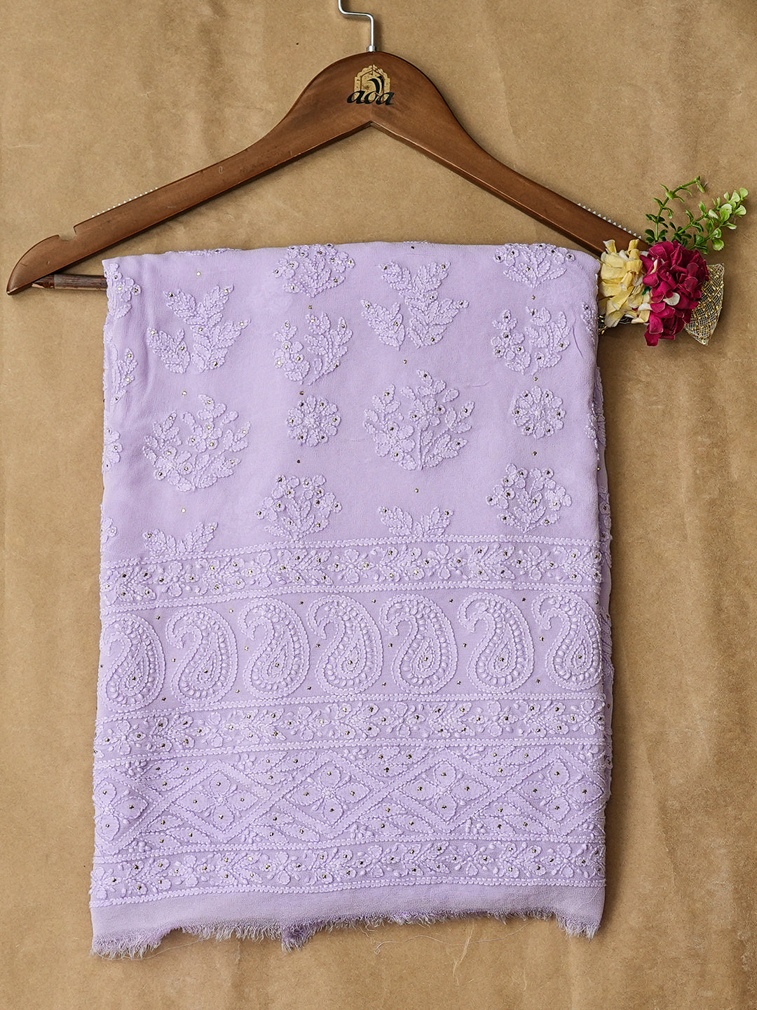 Ada Hand Embroidered Lavender Viscose Georgette Lucknowi Chikankari Unstitched Kurta With Muqaish/Mukaish Work 01A76755