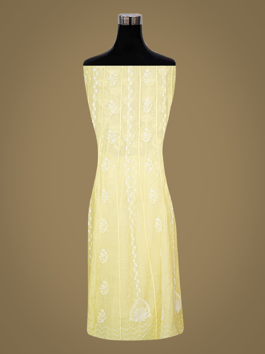 Ada Hand Embroidered Lemon Chanderi Lucknowi Chikankari Semi-Stitched Anarkali Dupatta Set With Sequinned Work 01A969413