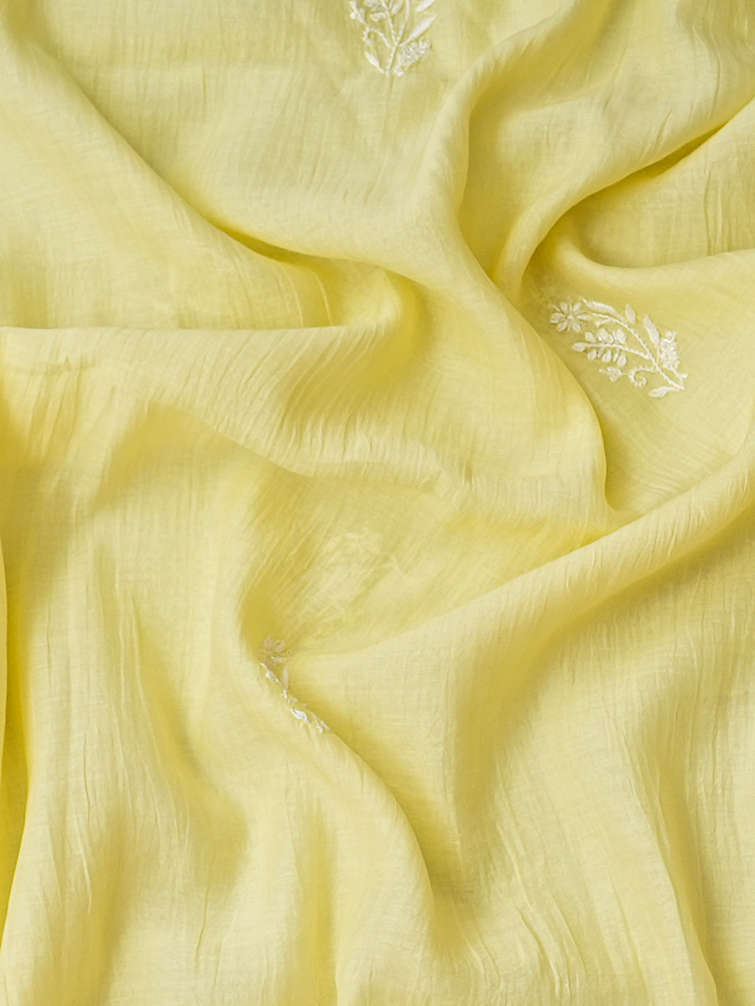 Ada Hand Embroidered Lemon Chanderi Lucknowi Chikankari Semi-Stitched Anarkali Dupatta Set With Sequinned Work 01A969413