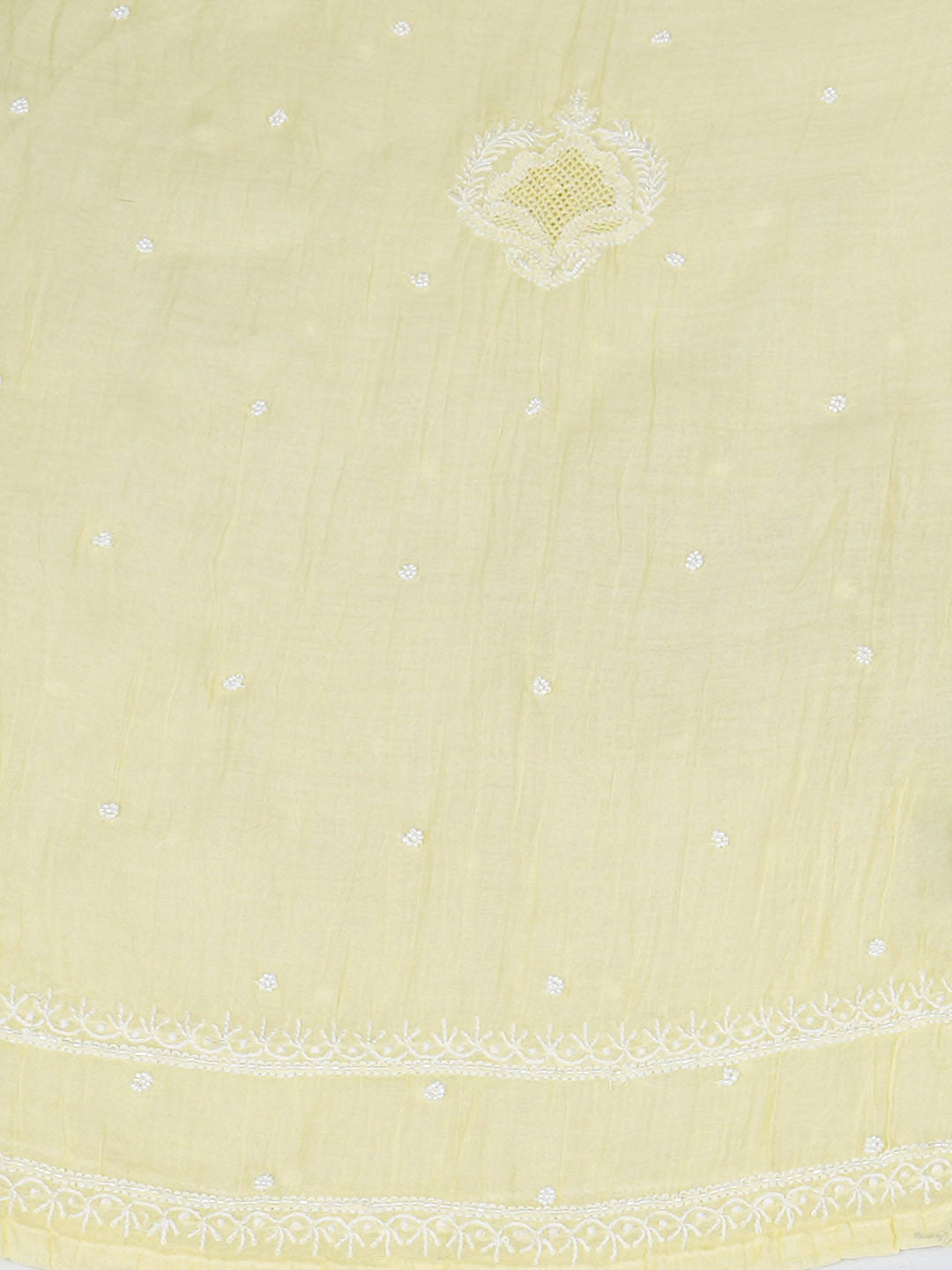 Ada Hand Embroidered Lemon Chanderi Lucknowi Chikankari Semi-stitched Kurta Dupatta set With Sequinned Work 01A935031