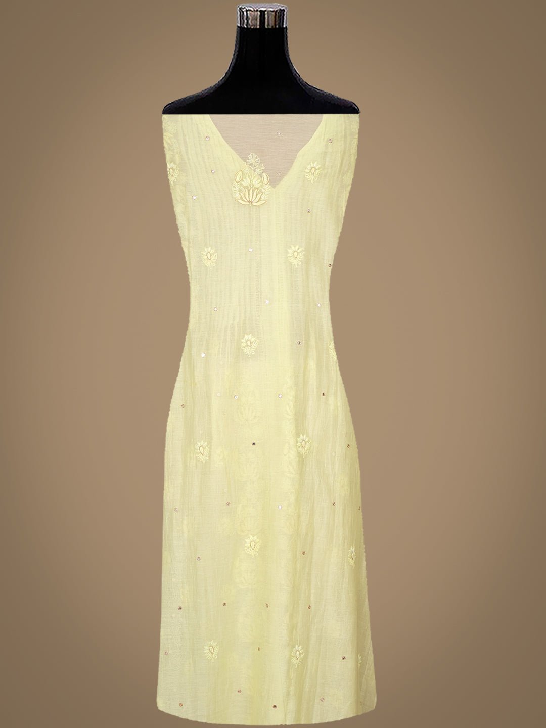 Ada Hand Embroidered Lemon Chanderi Lucknowi Chikankari Semi-Stitched Kurta Dupatta Set With Cutdana Work 01A887372