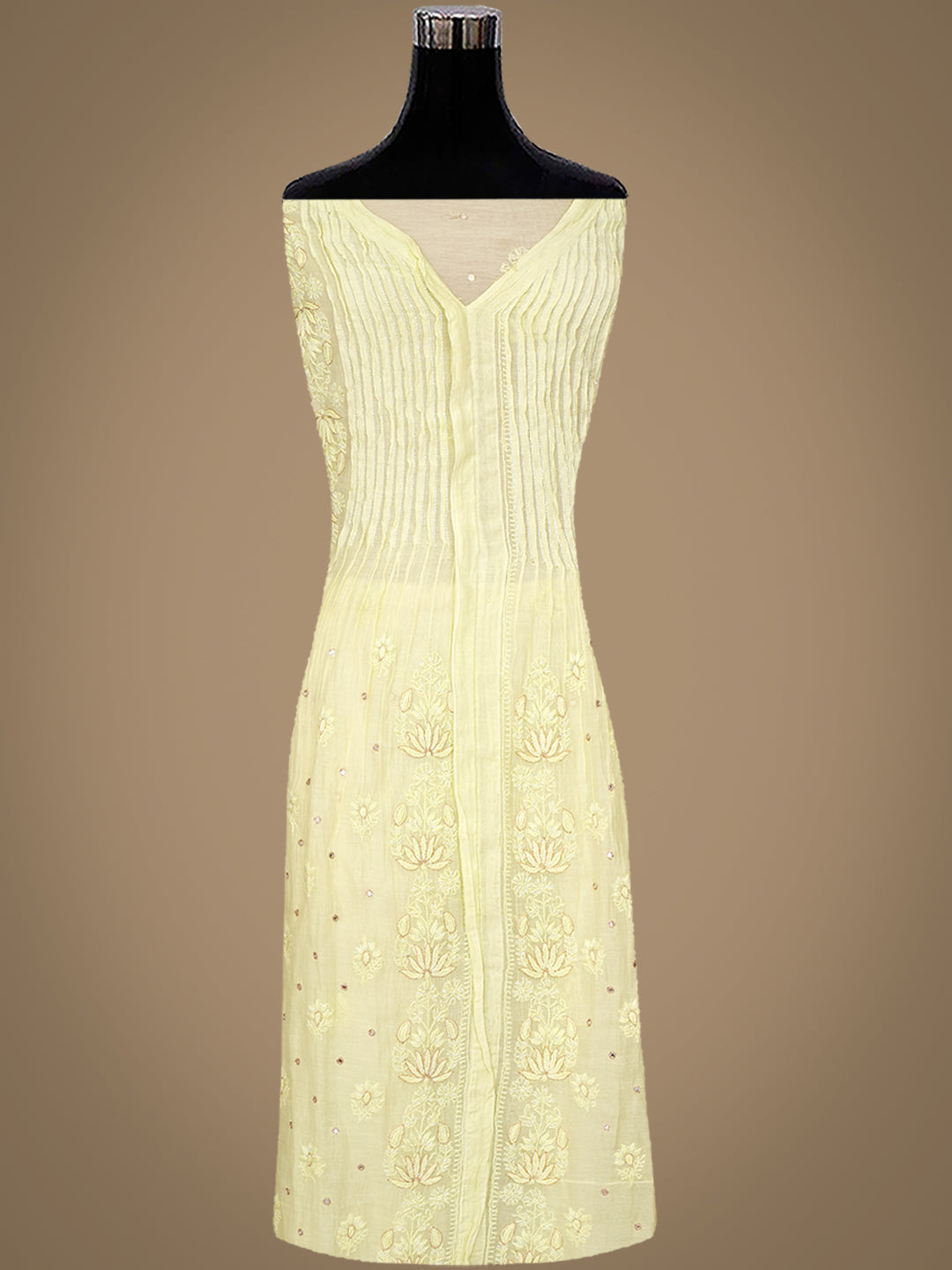Ada Hand Embroidered Lemon Chanderi Lucknowi Chikankari Semi-Stitched Kurta Dupatta Set With Cutdana Work 01A887372
