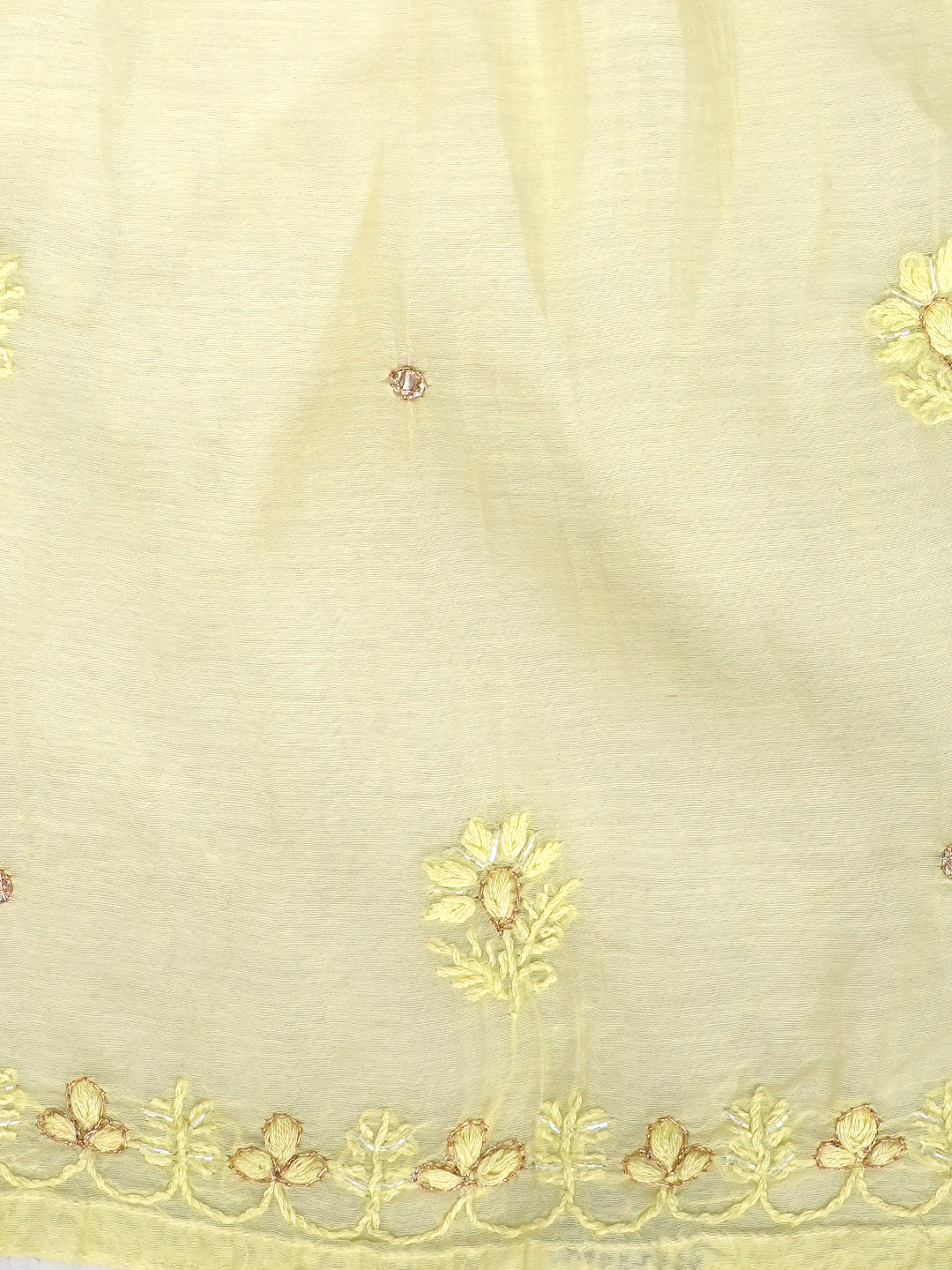 Ada Hand Embroidered Lemon Chanderi Lucknowi Chikankari Semi-Stitched Kurta Dupatta Set With Cutdana Work 01A887372