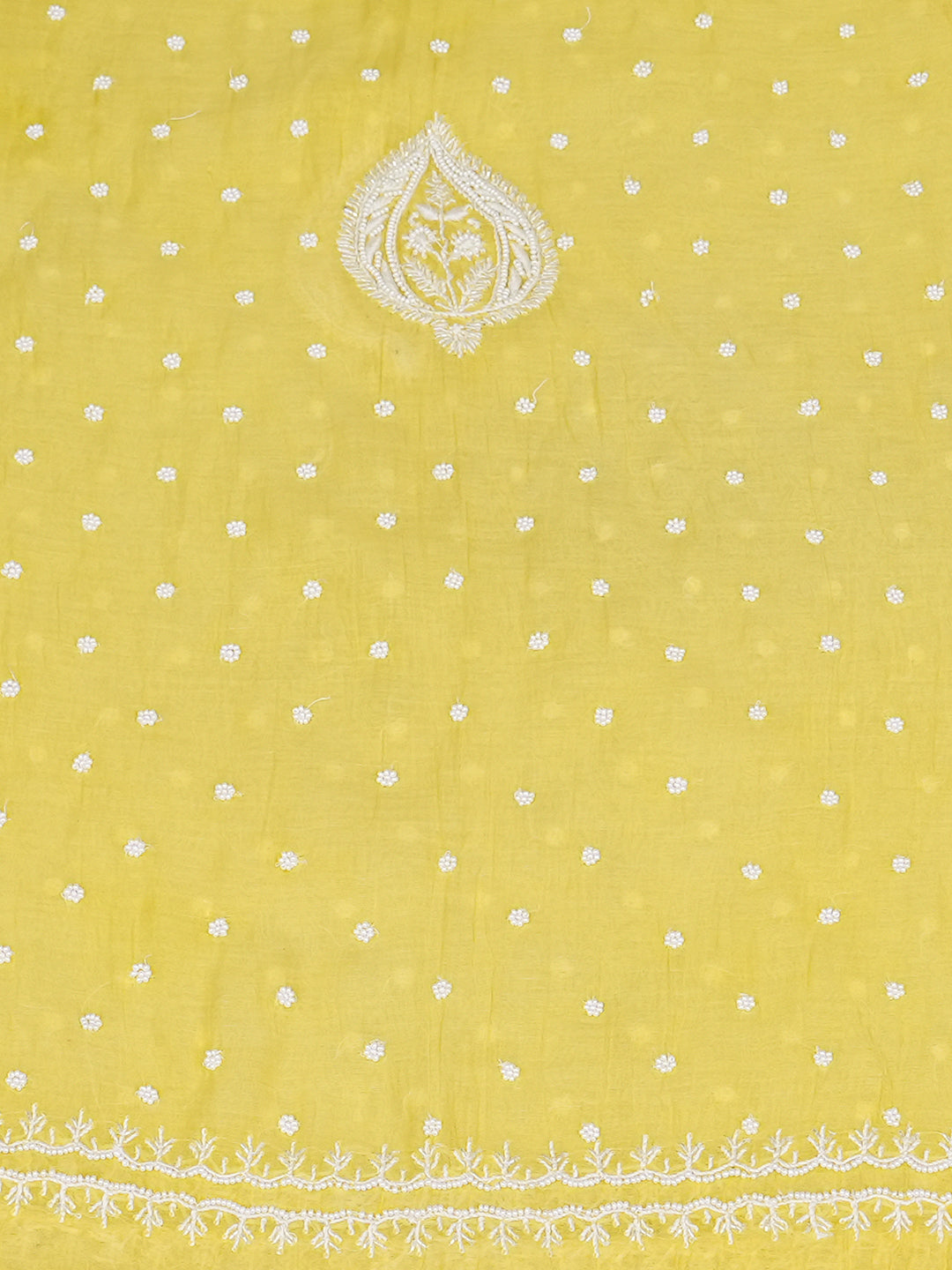 Ada Hand Embroidered Lemon Chanderi Lucknowi Chikankari Semi Unstitched Kurta Dupatta Set With Pearl Work 01A987036