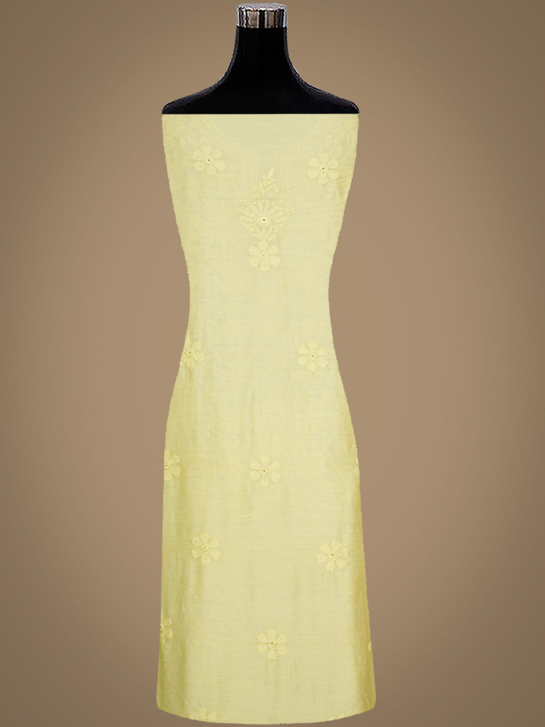 Elegant Lemon Chanderi Chikankari Unstitched Ethnic Wear Set