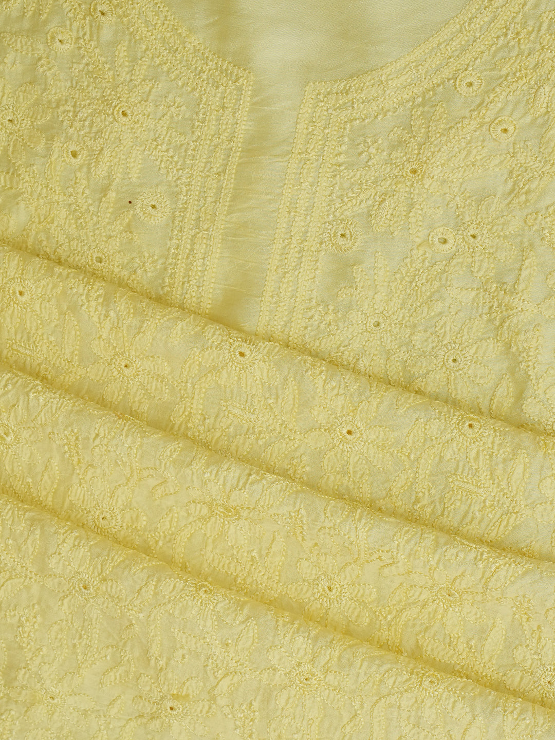 Traditional Hand Embroidered Lemon Chanderi Kurta Set by Ada