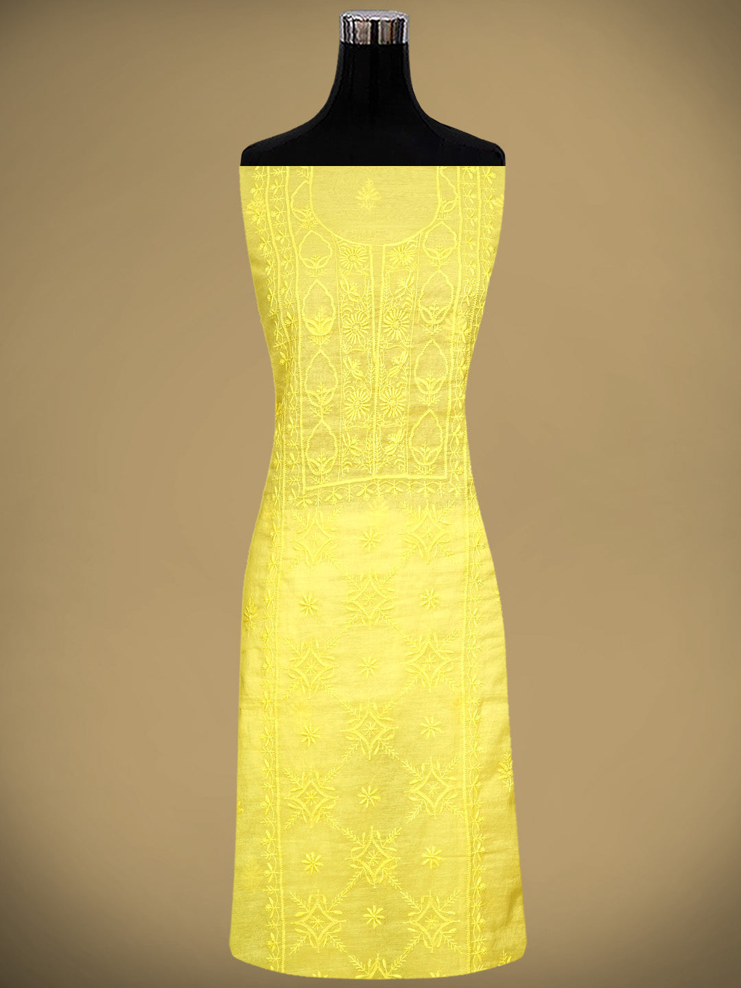 Ada Hand Embroidered Lemon Chanderi Lucknowi Chikankari Unstitched Kurta Dupatta Set 01A932399