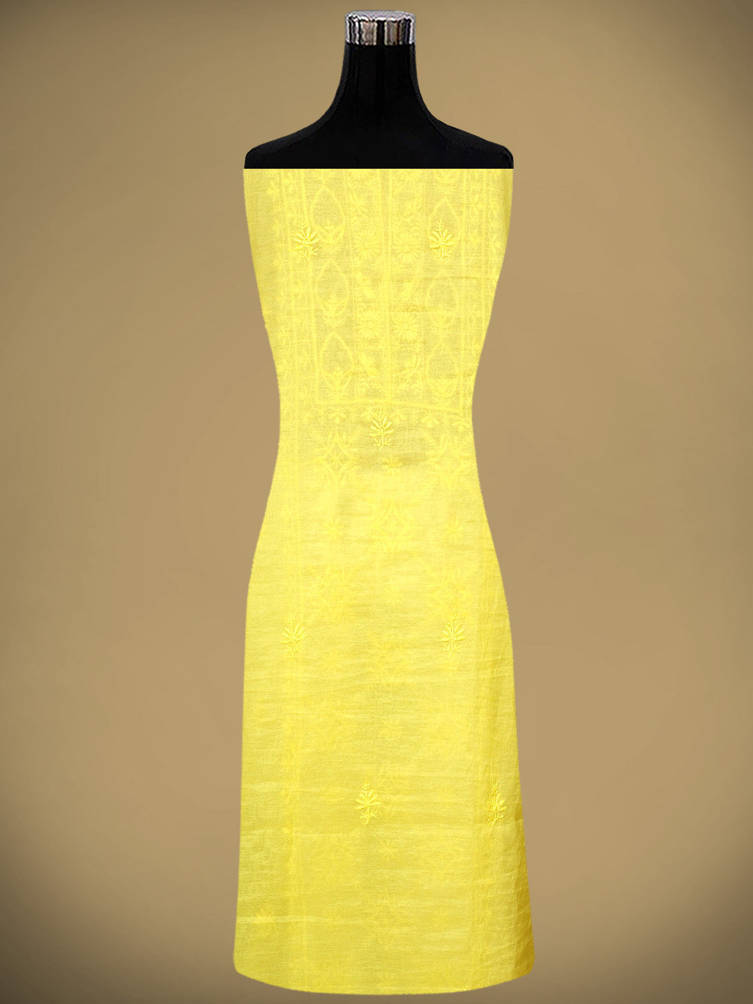 Ada Hand Embroidered Lemon Chanderi Lucknowi Chikankari Unstitched Kurta Dupatta Set 01A932399