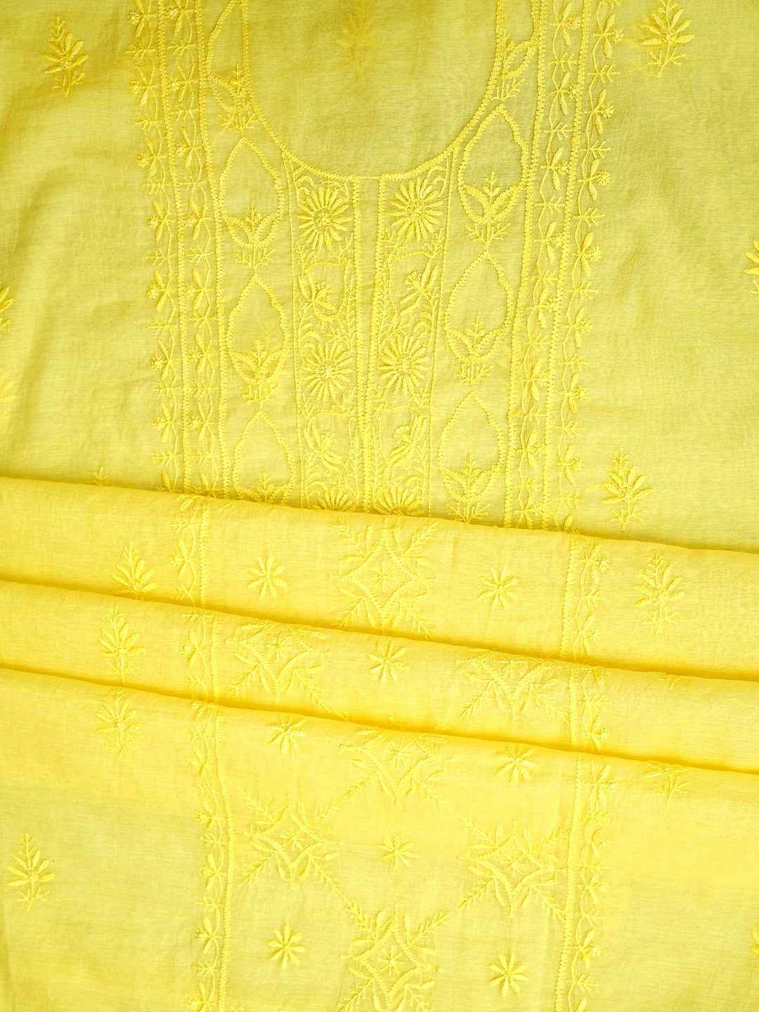 Ada Hand Embroidered Lemon Chanderi Lucknowi Chikankari Unstitched Kurta Dupatta Set 01A932399