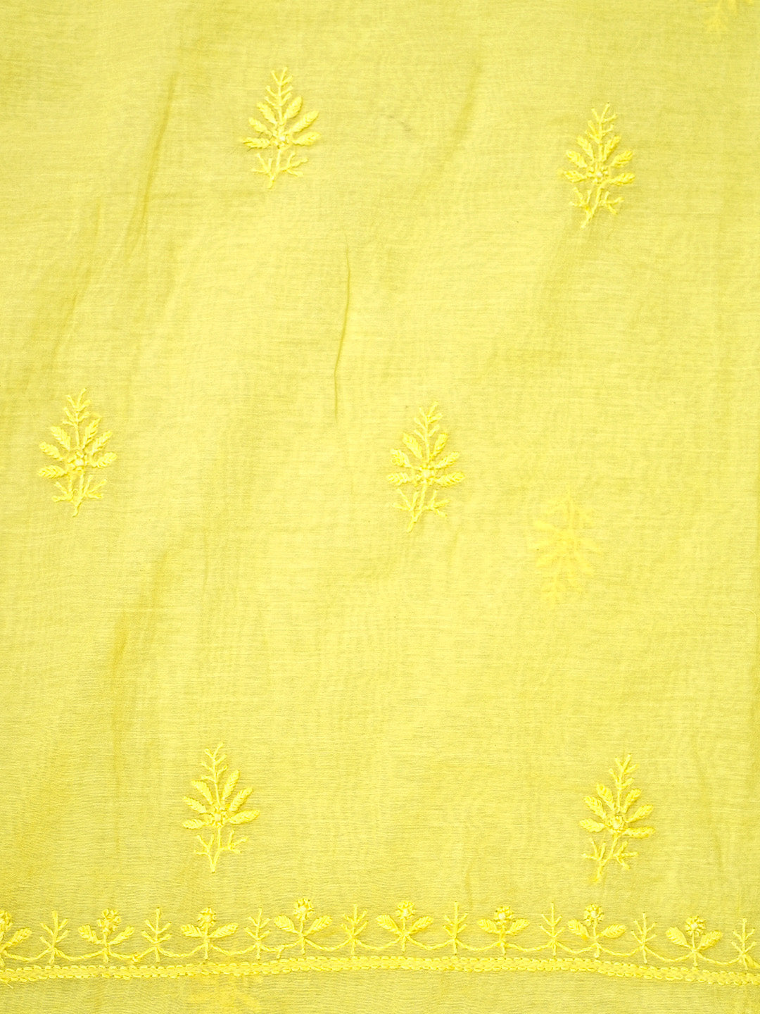 Ada Hand Embroidered Lemon Chanderi Lucknowi Chikankari Unstitched Kurta Dupatta Set 01A932399