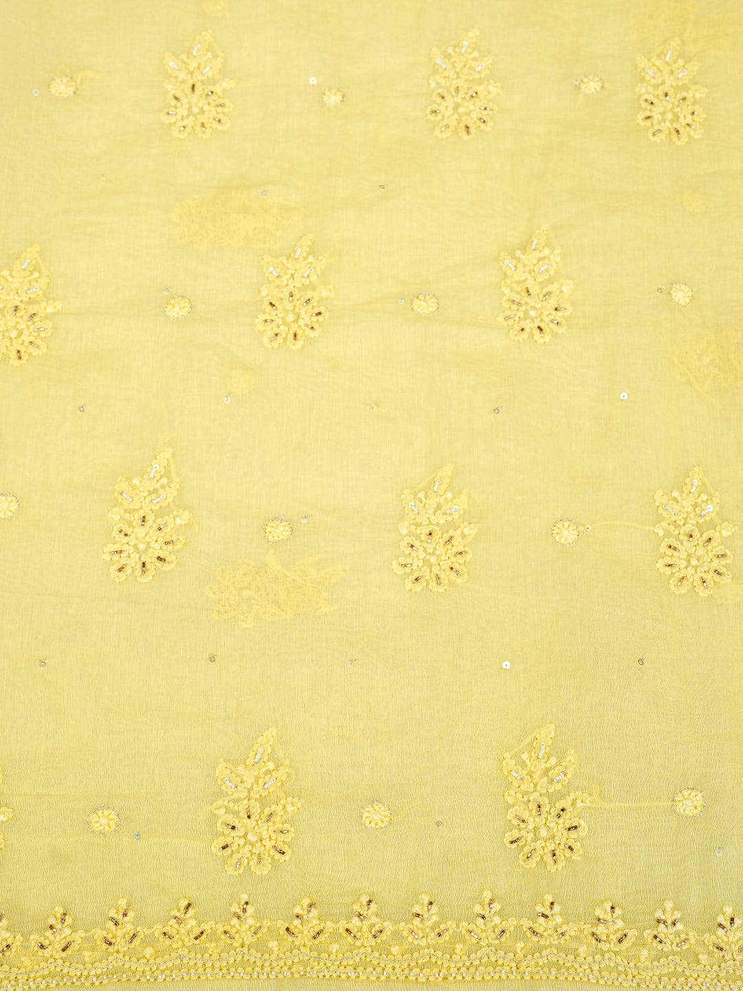 Ada Hand Embroidered Lemon Chanderi Lucknowi Chikankari Unstitched Kurta Dupatta Set With Cutdana Work 01A790451