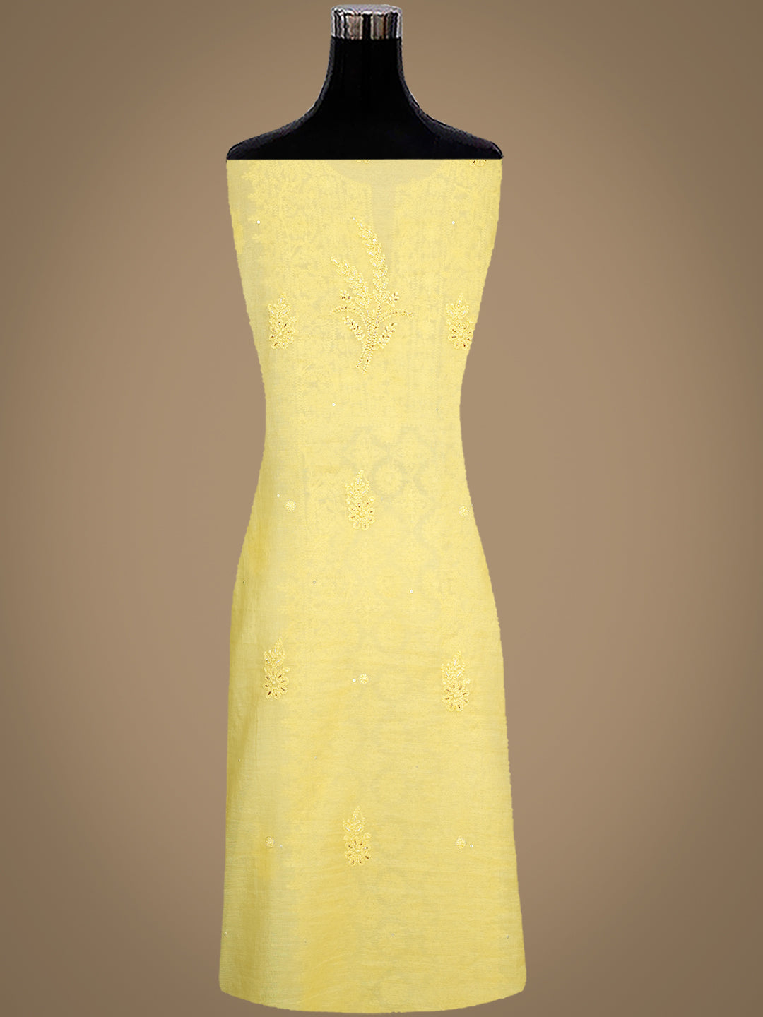 Ada Hand Embroidered Lemon Chanderi Lucknowi Chikankari Unstitched Kurta Dupatta Set With Cutdana Work 01A790451