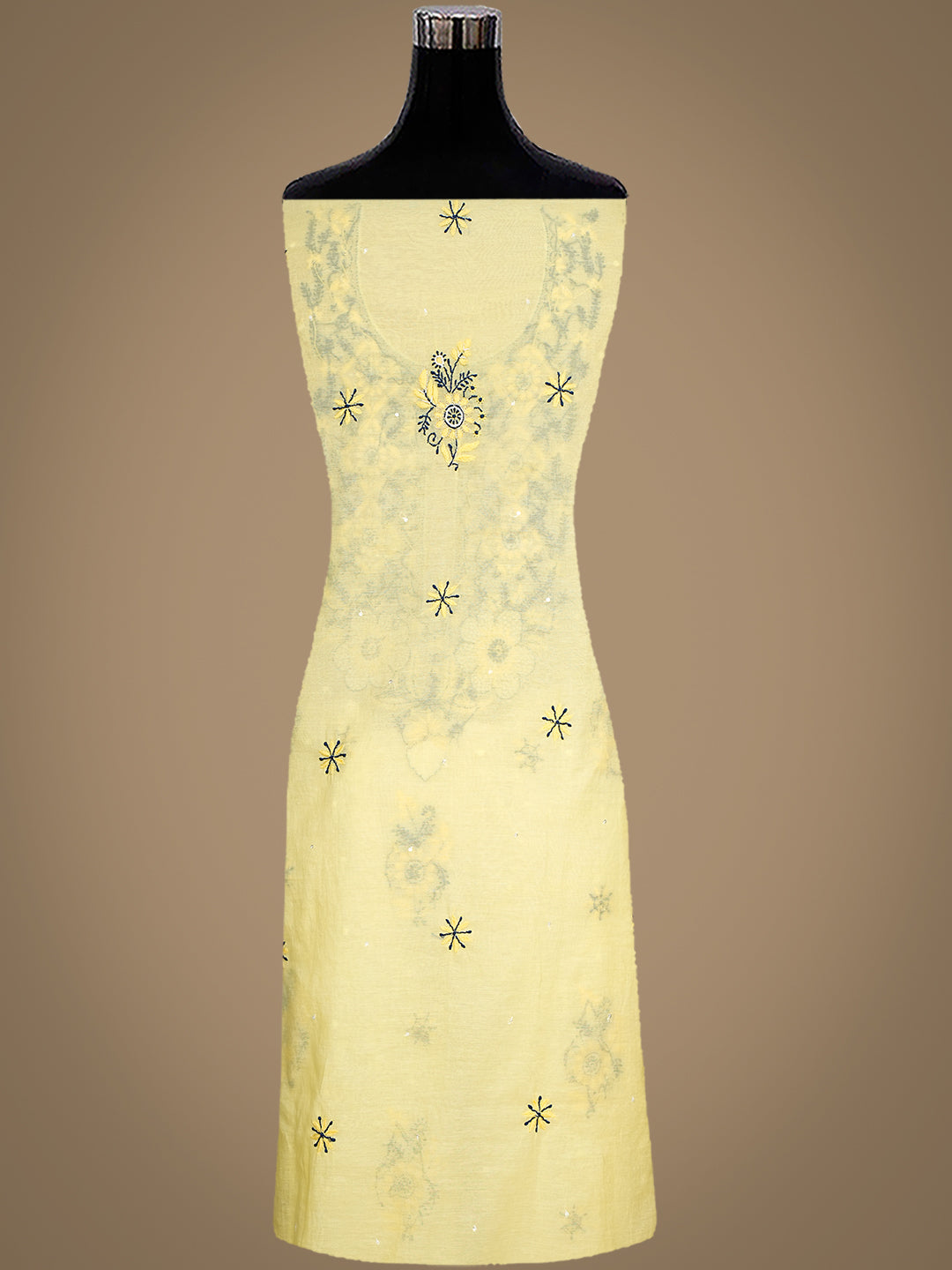 Ada Hand Embroidered Lemon Chanderi Lucknowi Chikankari Unstitched Kurta Dupatta Set With Cutdana Work 01A975429