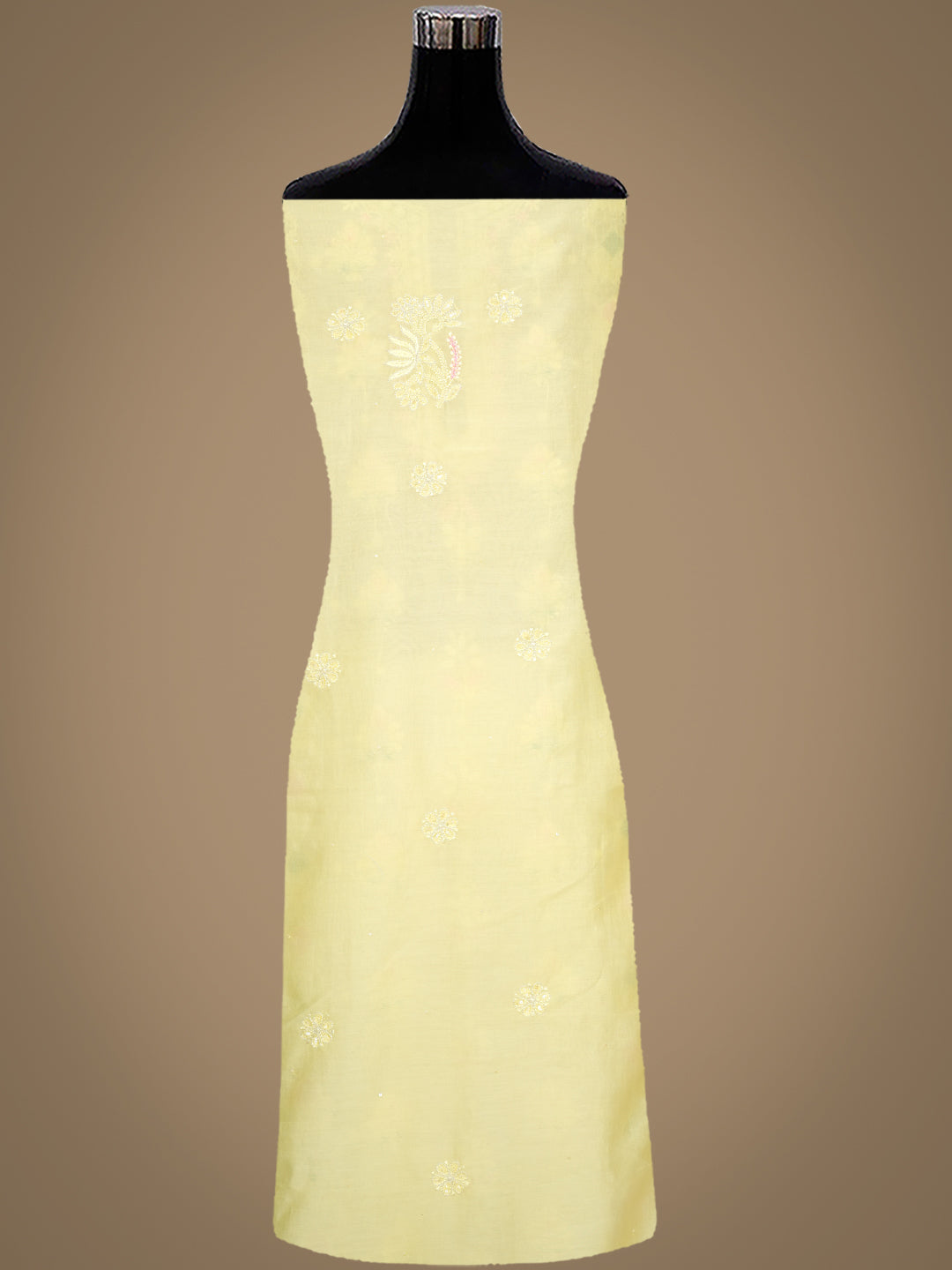Ada Hand Embroidered Lemon Chanderi Lucknowi Chikankari Unstitched Kurta Dupatta Set With Zari Work 01A983143