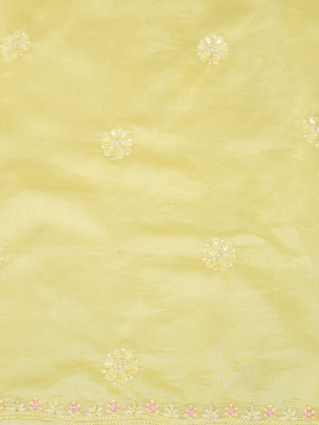 Ada Hand Embroidered Lemon Chanderi Lucknowi Chikankari Unstitched Kurta Dupatta Set With Zari Work 01A983143