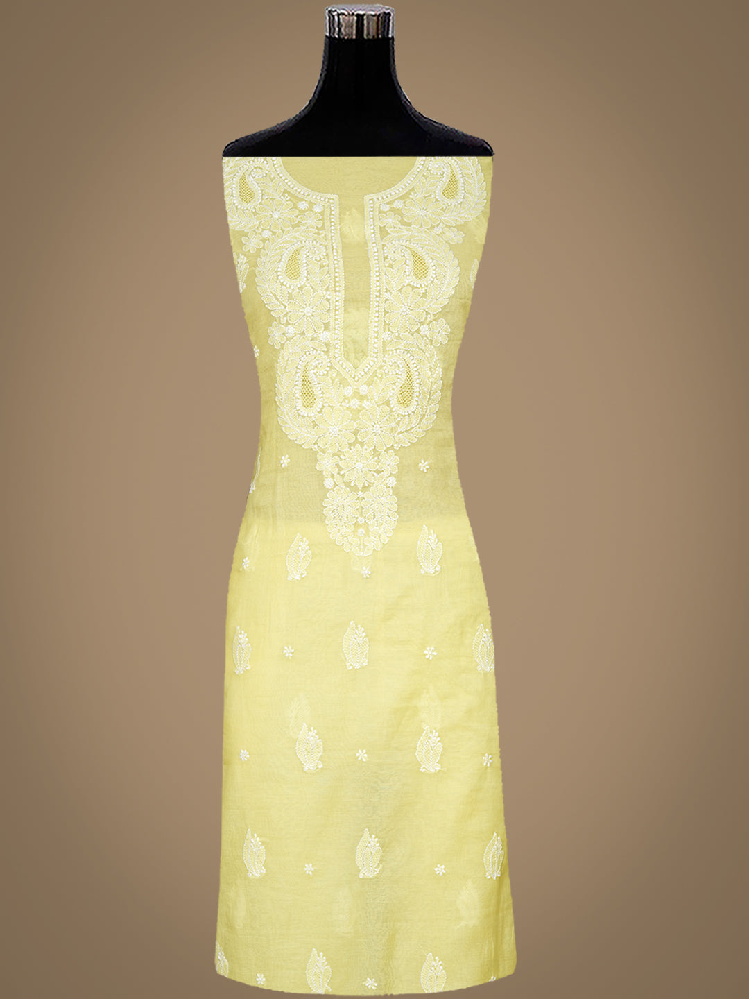 Ada Hand Embroidered Lemon Chanderi Lucknowi Chikankari Unstitched Suit Piece 01A1012758