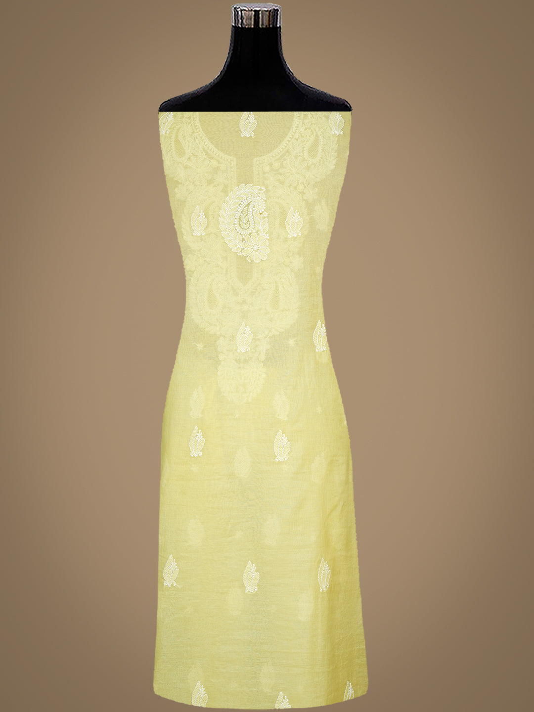 Ada Hand Embroidered Lemon Chanderi Lucknowi Chikankari Unstitched Suit Piece 01A1012758