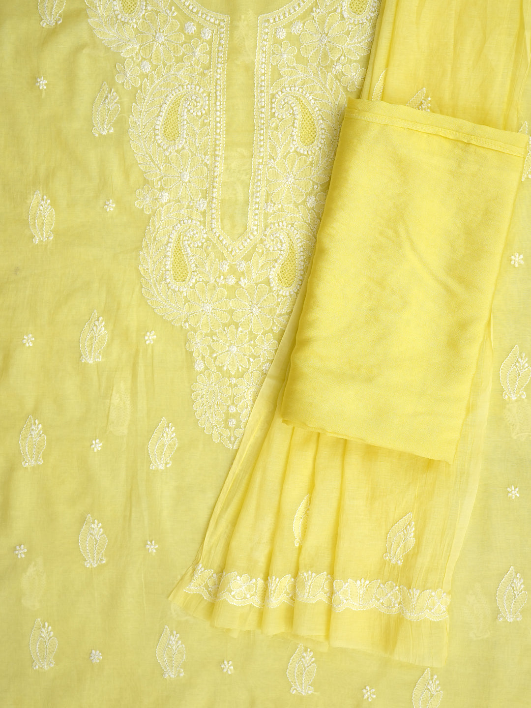 Ada Hand Embroidered Lemon Chanderi Lucknowi Chikankari Unstitched Suit Piece 01A1012758